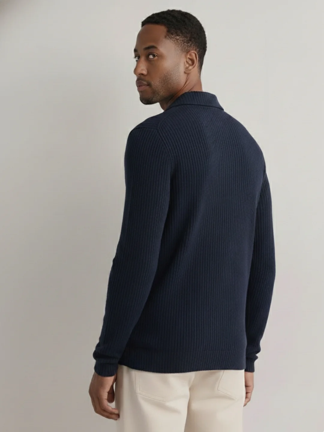 Men Navy Polo Neck T-Shirt - Image 4