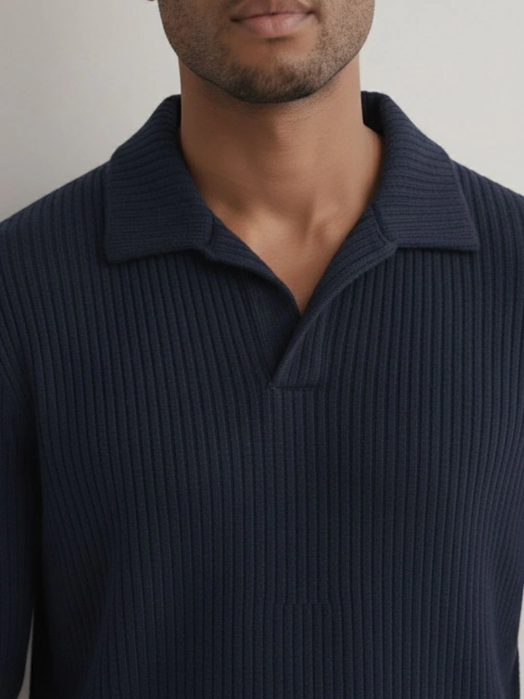 Men Navy Polo Neck T-Shirt - Image 5