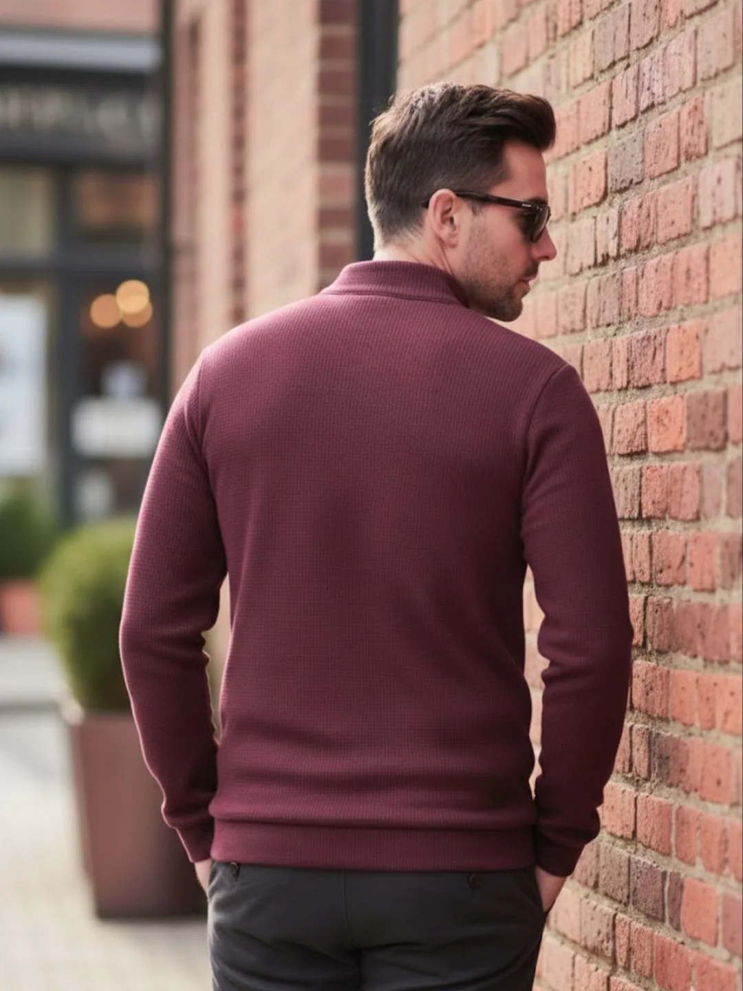 Men Wine Polo Neck T-Shirt - Image 2