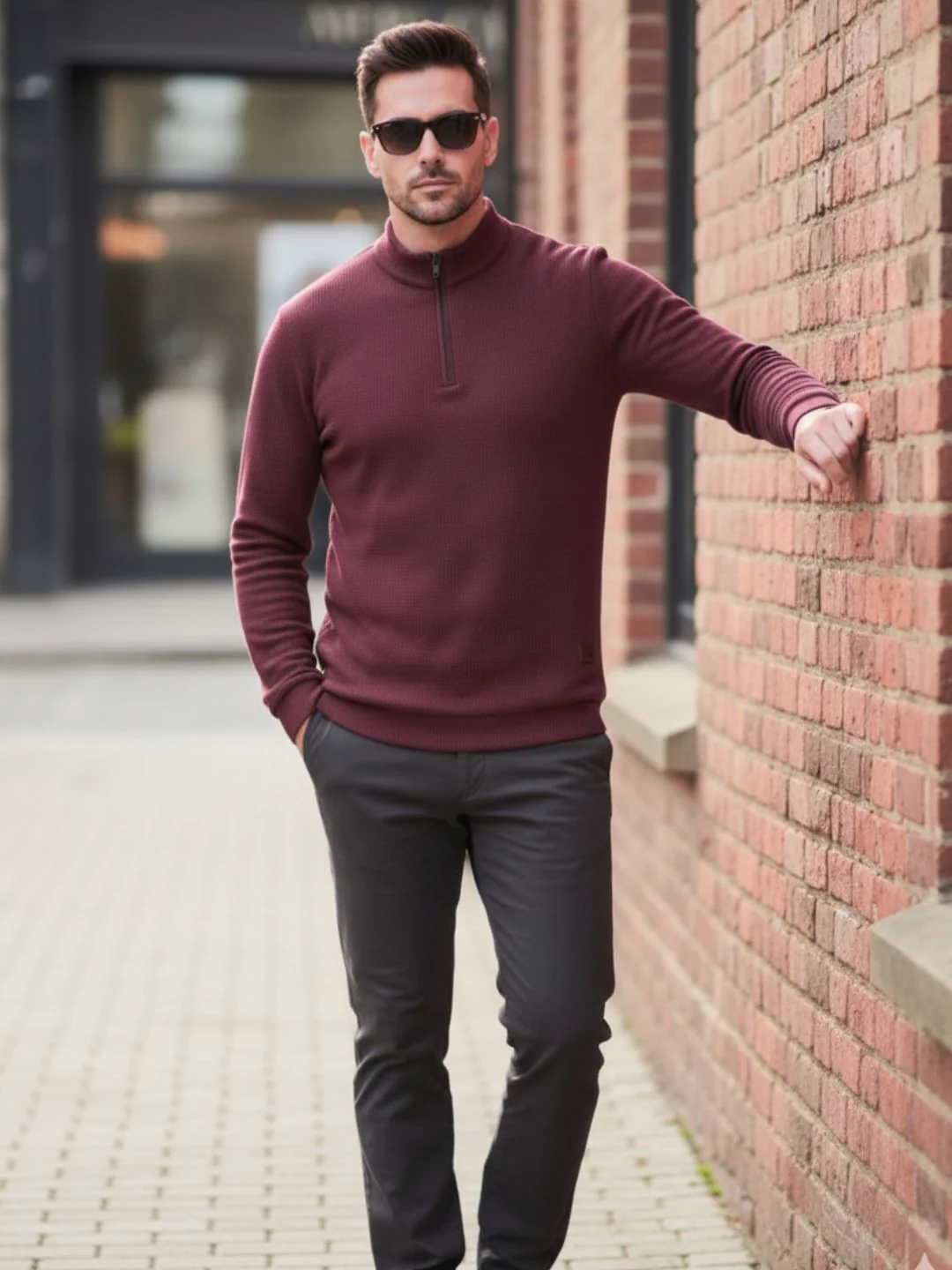 Men Wine Polo Neck T-Shirt - Image 4