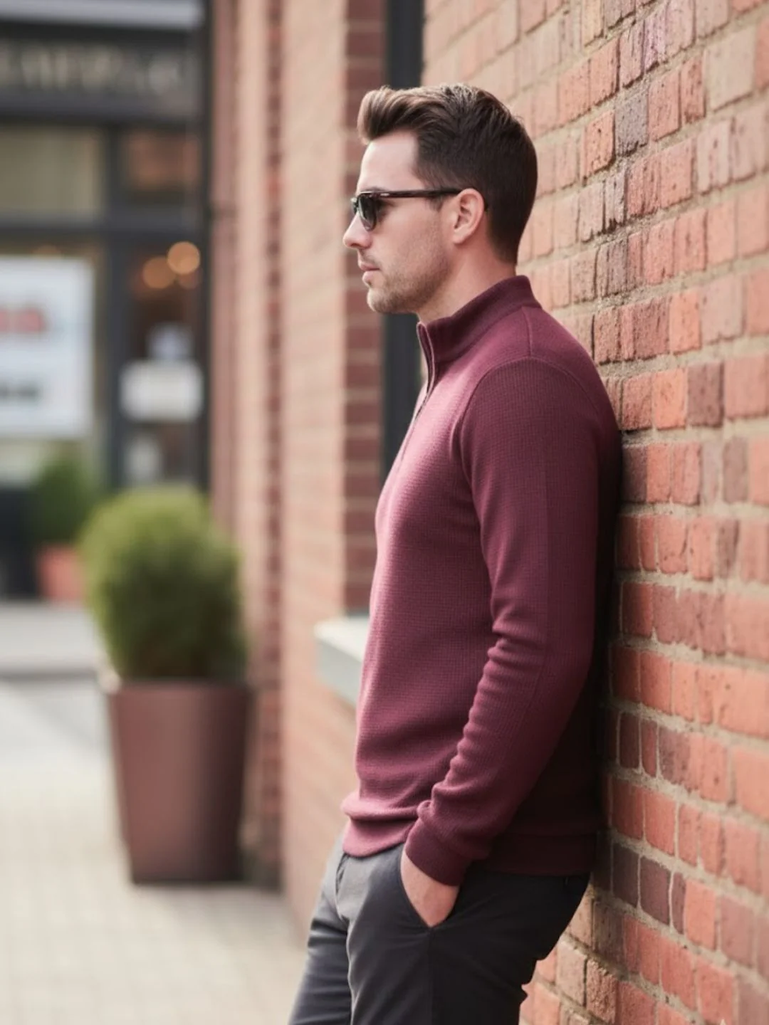 Men Wine Polo Neck T-Shirt - Image 5