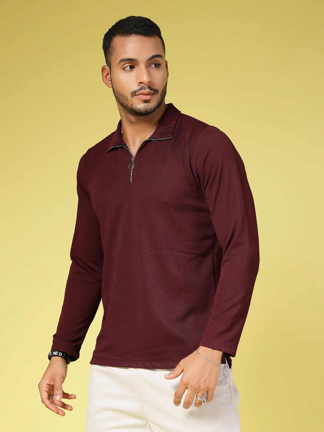 Men Wine Polycorduroy T-shirt - Image 3