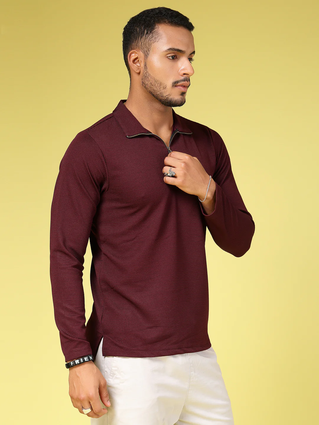 Men Wine Polycorduroy T-shirt - Image 4