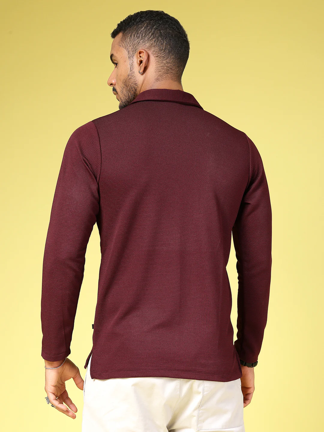 Men Wine Polycorduroy T-shirt - Image 5