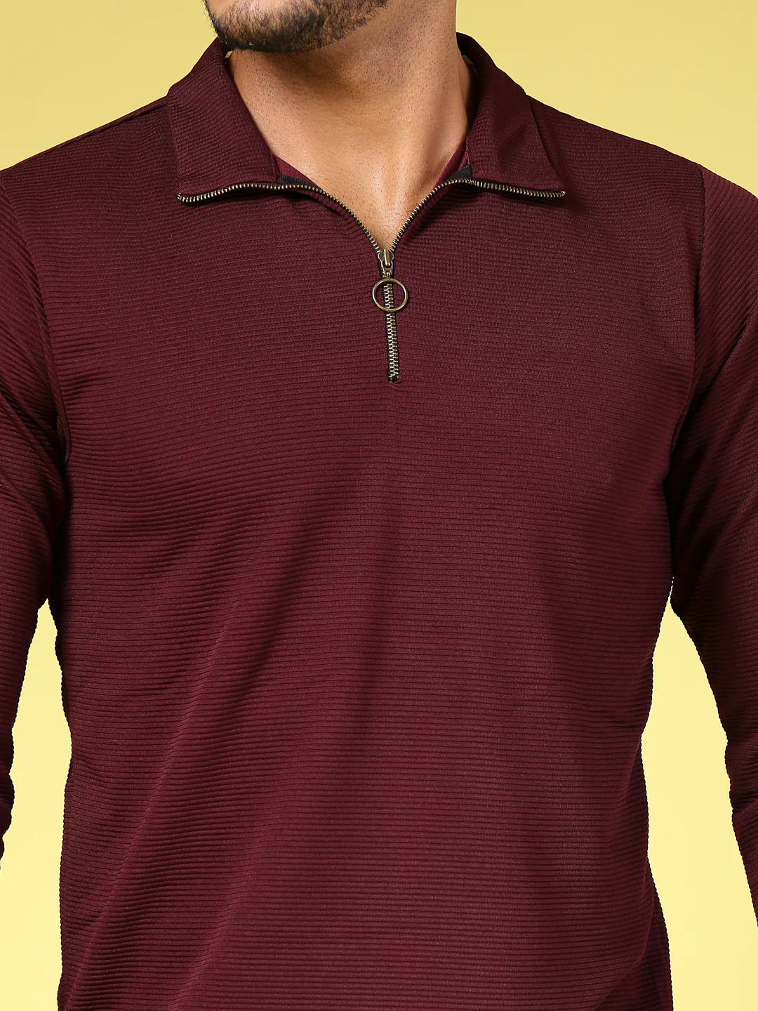 Men Wine Polycorduroy T-shirt - Image 6