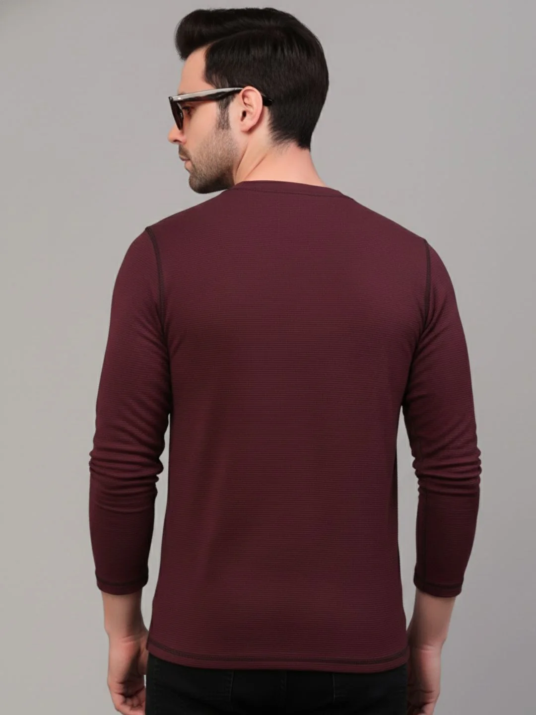 Men Wine Round Neck Polyester T-Shirt - Image 2