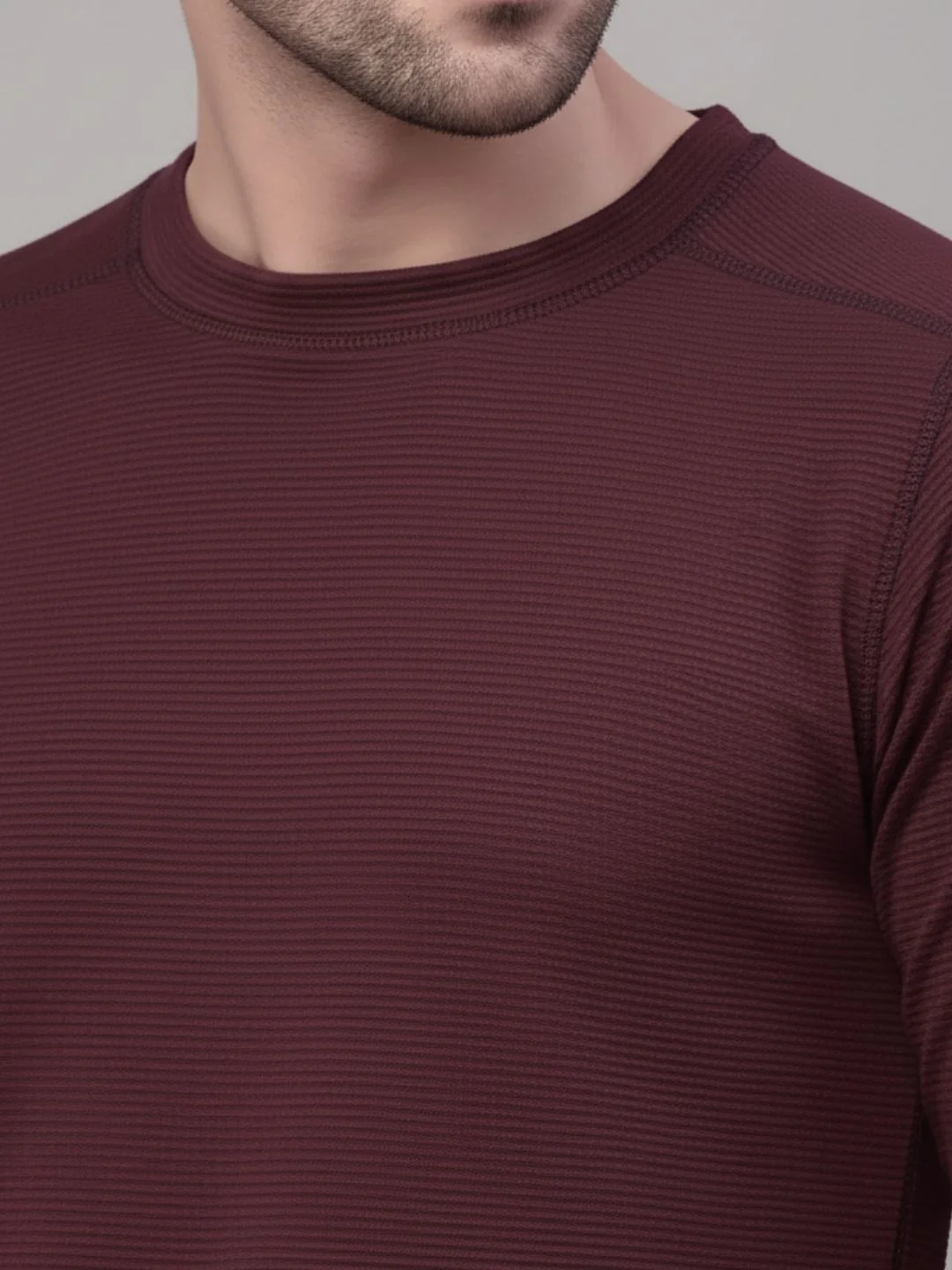 Men Wine Round Neck Polyester T-Shirt - Image 3
