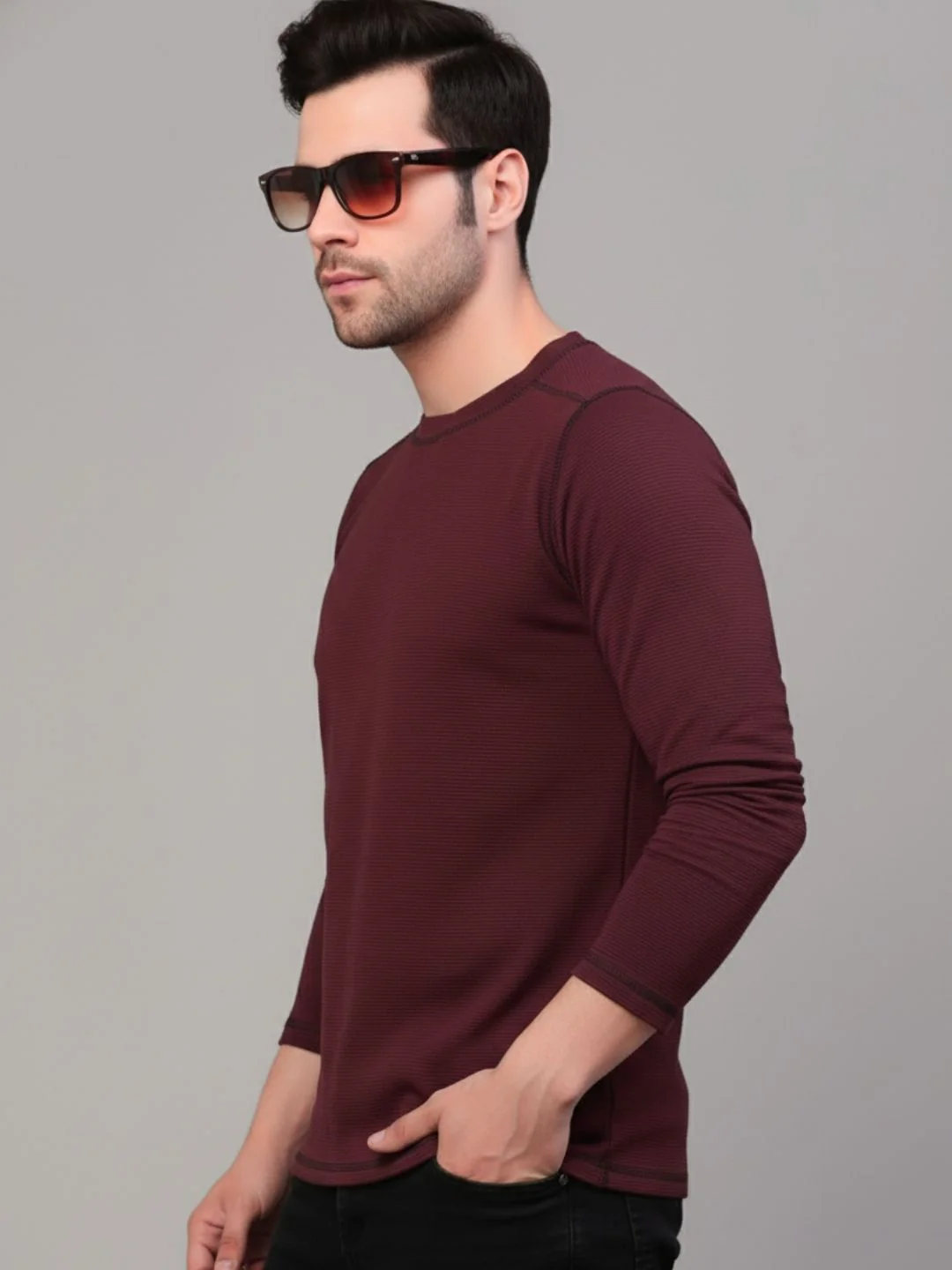 Men Wine Round Neck Polyester T-Shirt - Image 4