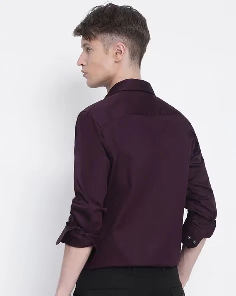 Men Wine Slim Fit Shirt - Image 2