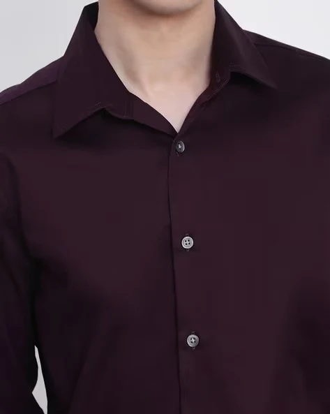 Men Wine Slim Fit Shirt - Image 3
