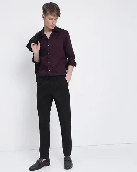 Men Wine Slim Fit Shirt - Image 4