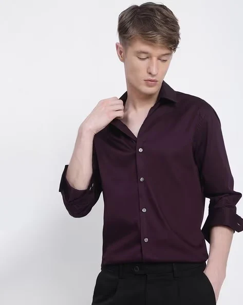 Men Wine Slim Fit Shirt - Image 5