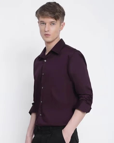 Men Wine Slim Fit Shirt - Image 7