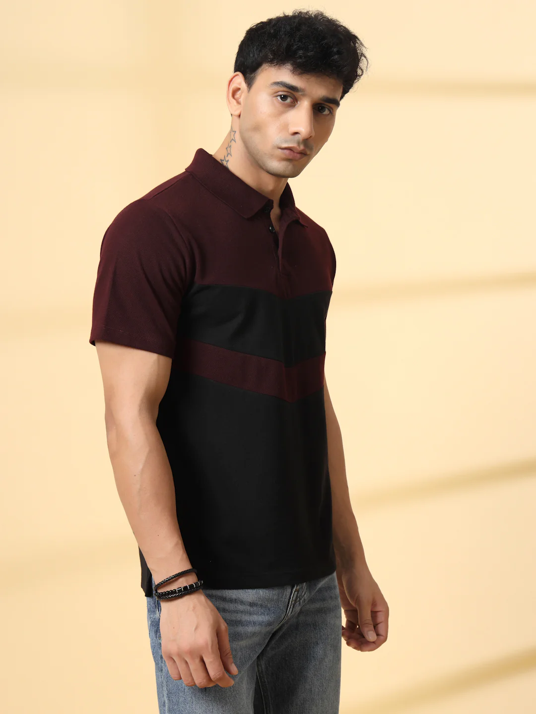 Men Wine Textured Polo T-Shirt - Image 4
