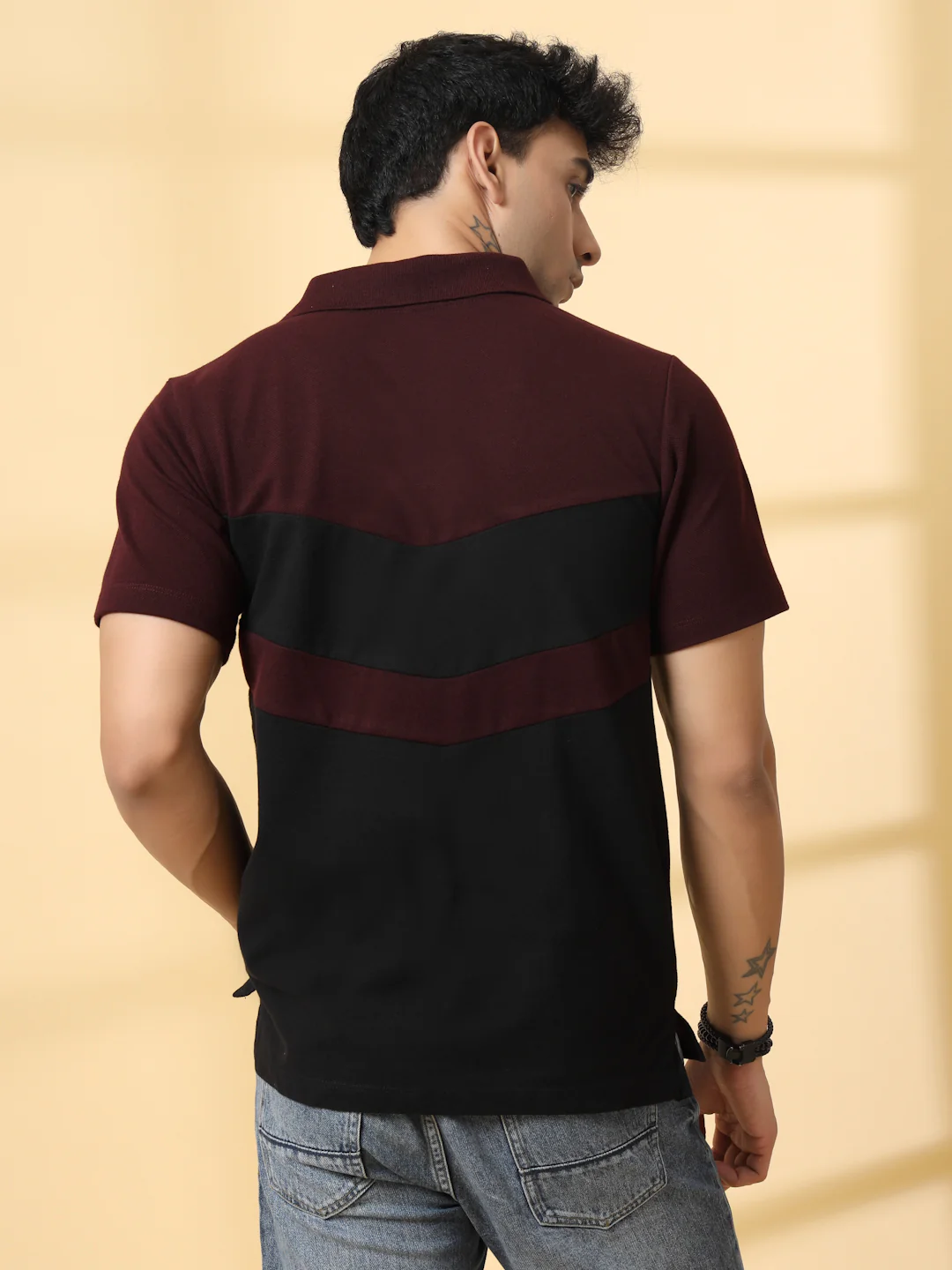Men Wine Textured Polo T-Shirt - Image 5