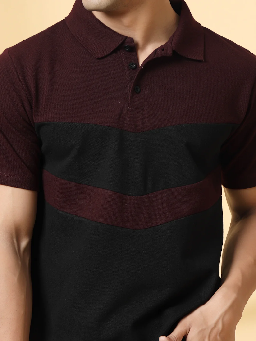 Men Wine Textured Polo T-Shirt - Image 6