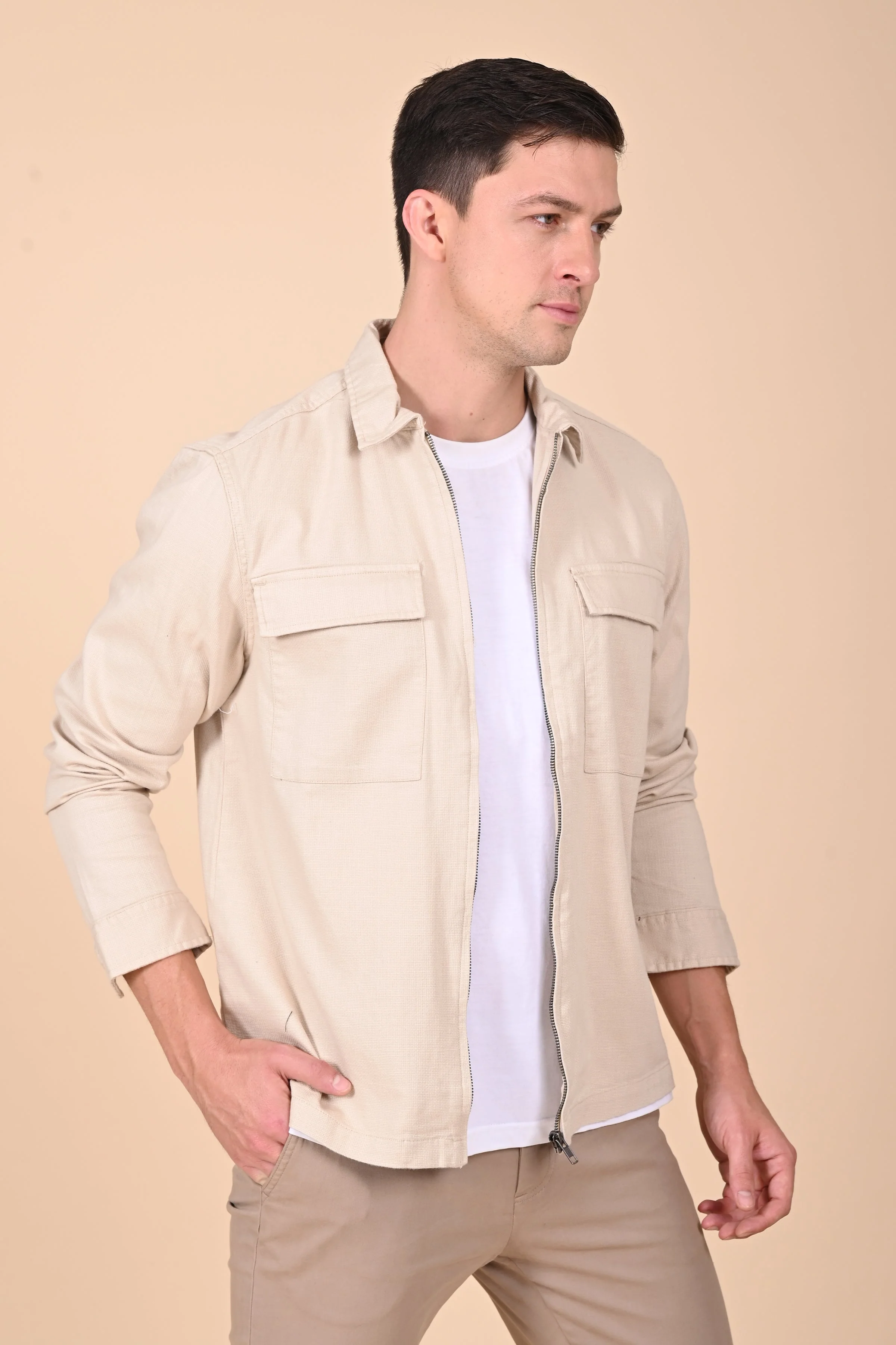 Men Winnie Zipper Jacket Beige Charm - Image 3
