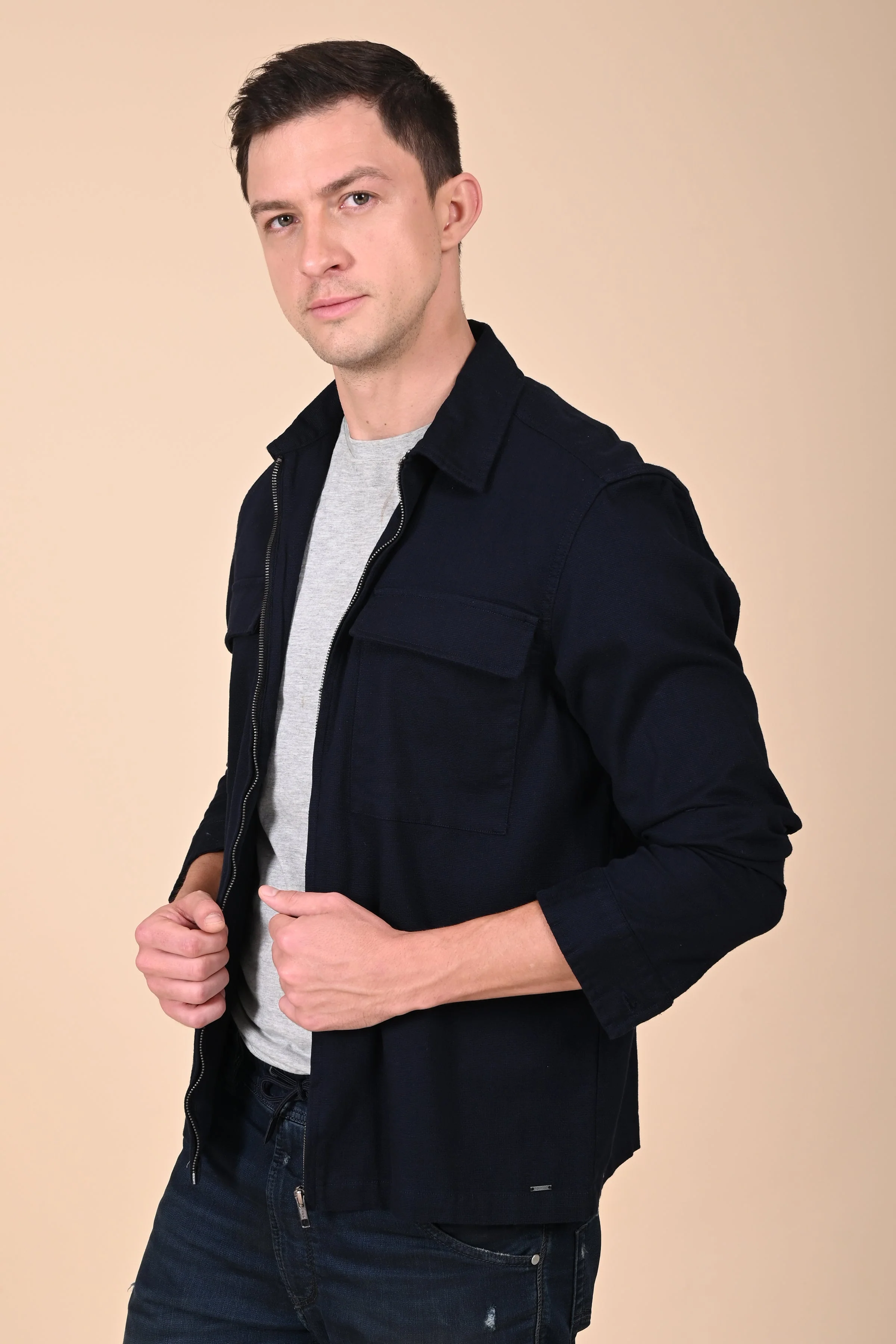 Men Winnie Zipper Jacket Navy Blue - Image 2