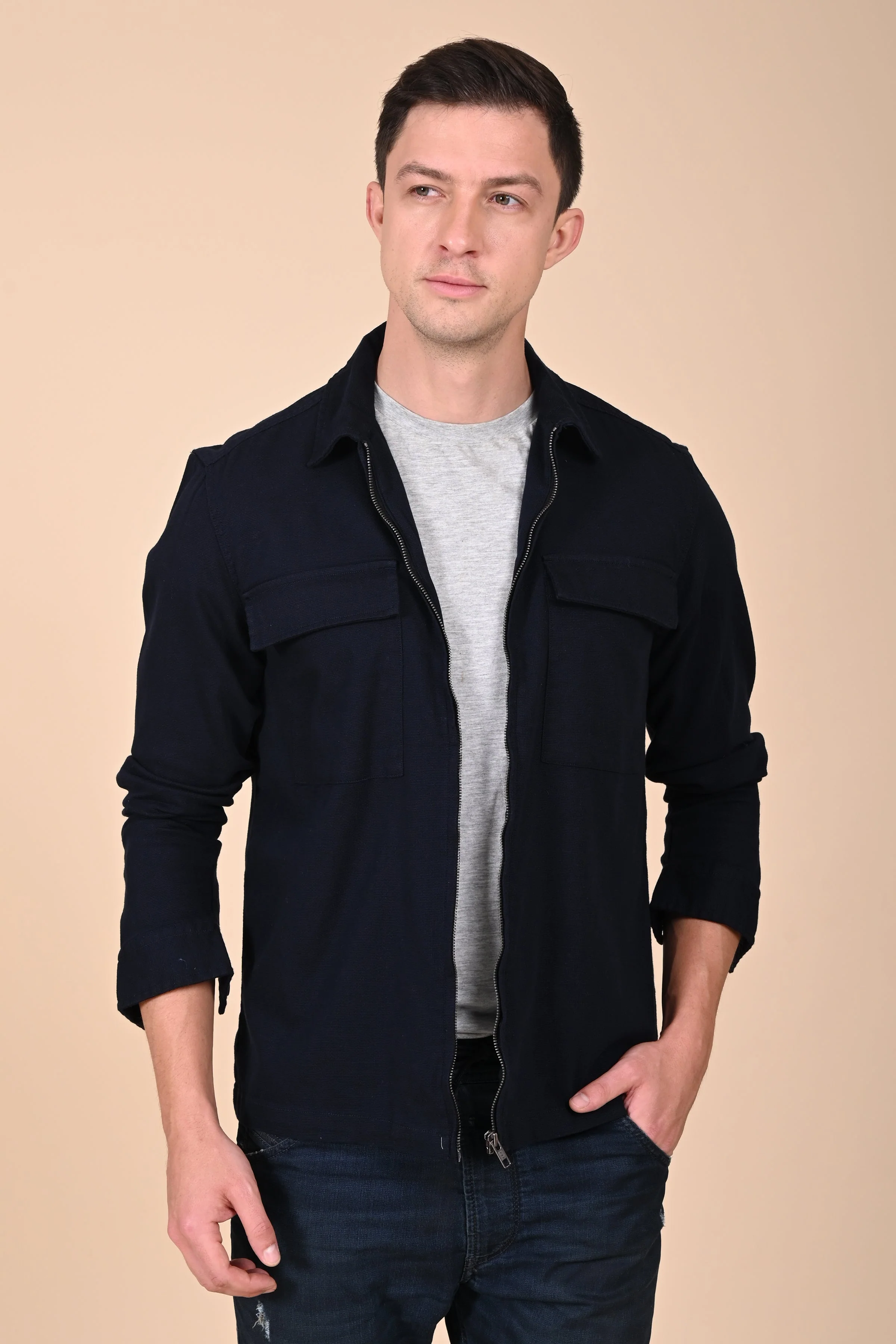 Men Winnie Zipper Jacket Navy Blue - Image 4