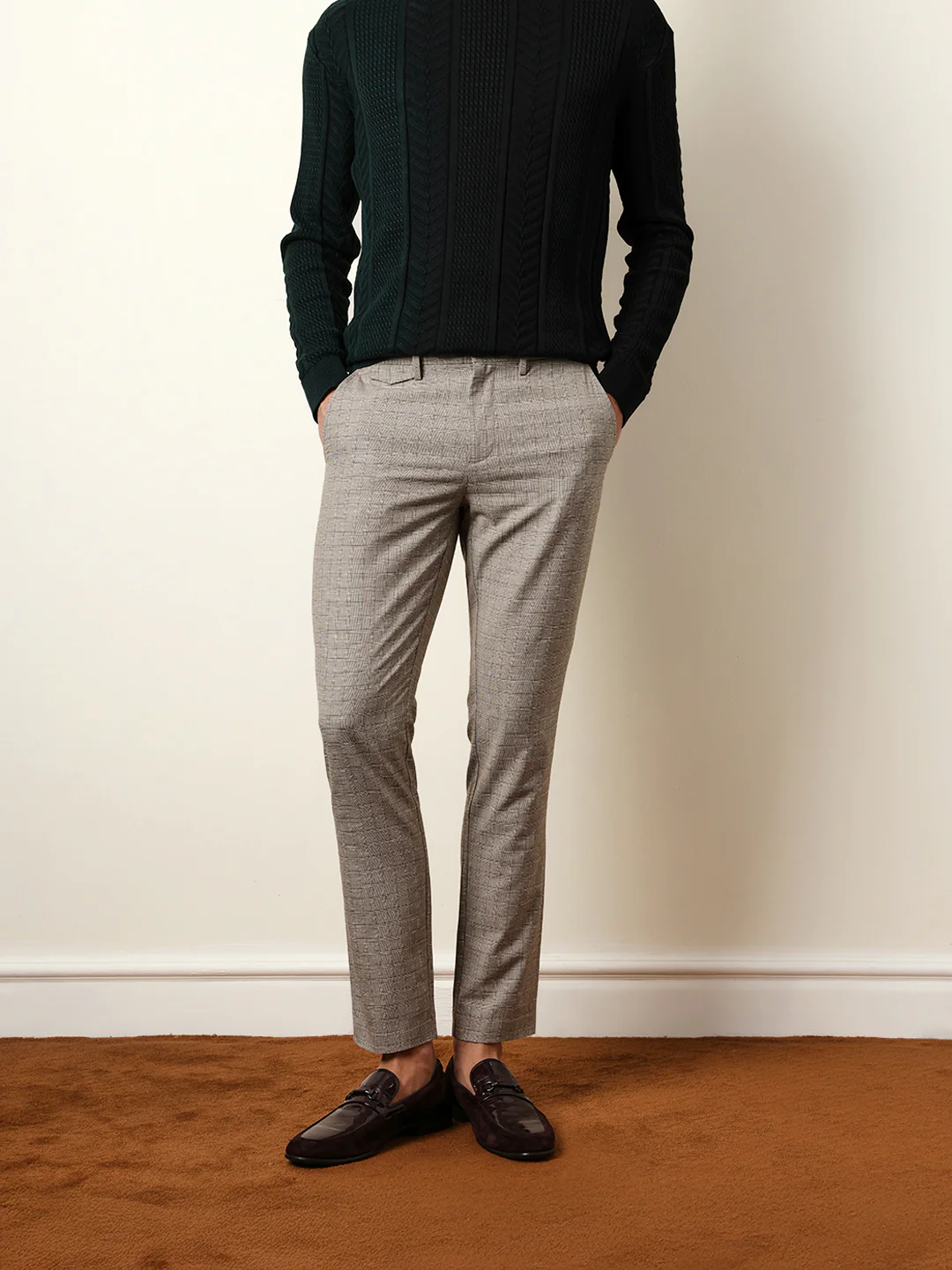 Men Woven Checked Formal Trouser - Image 3