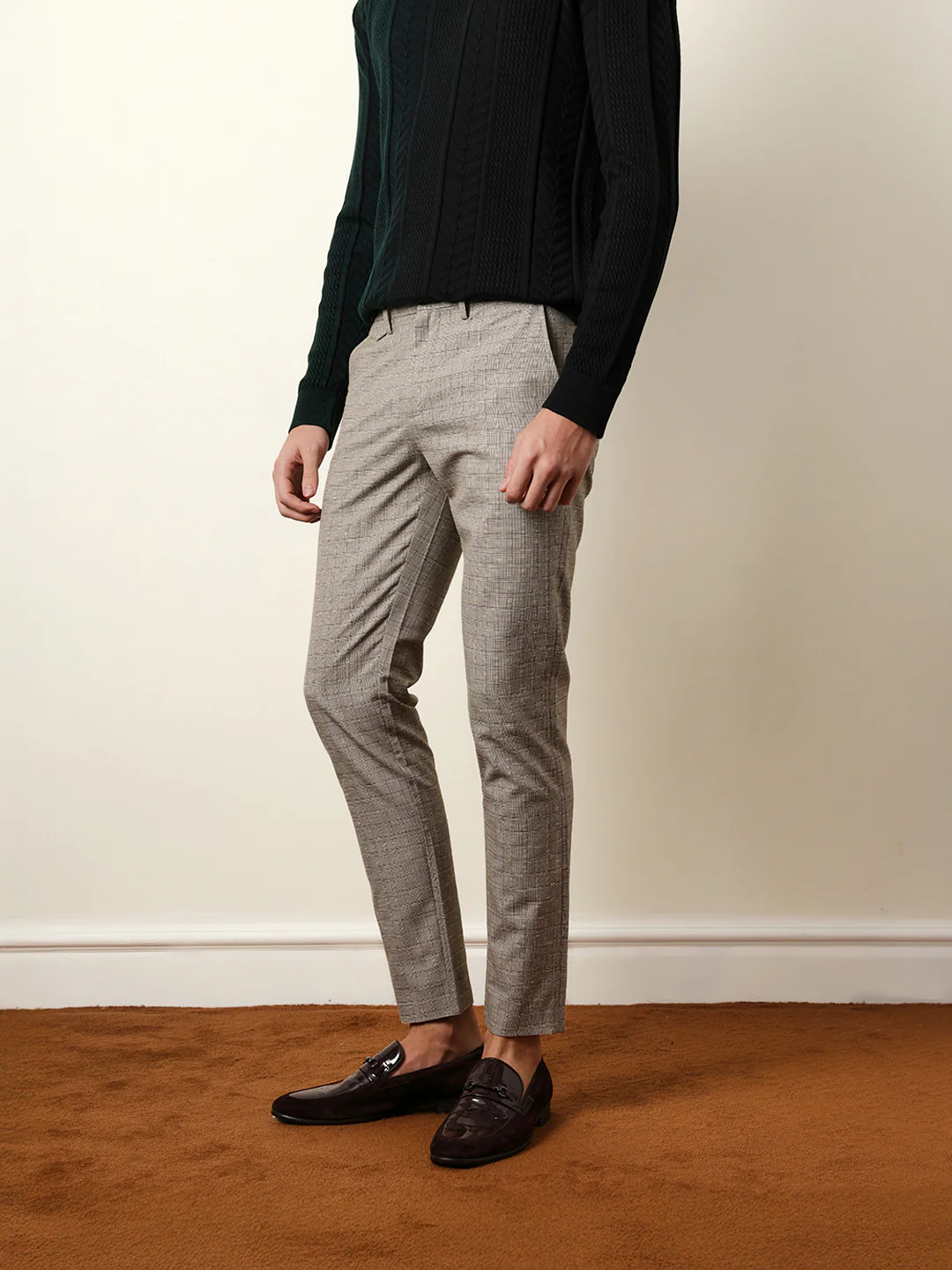 Men Woven Checked Formal Trouser - Image 4