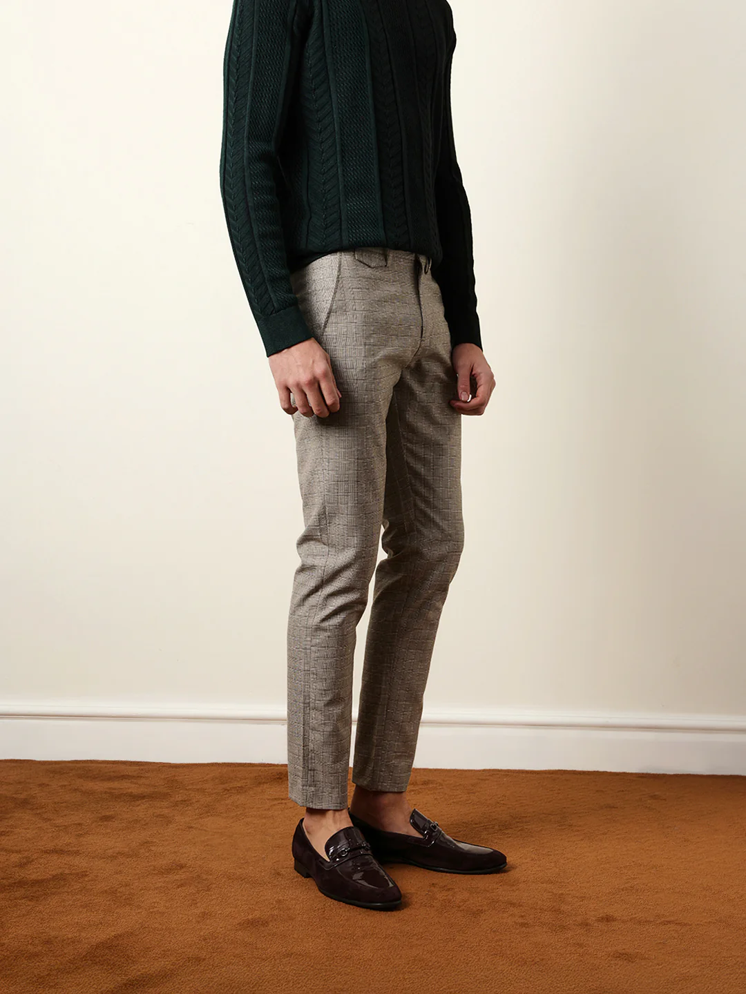 Men Woven Checked Formal Trouser - Image 5
