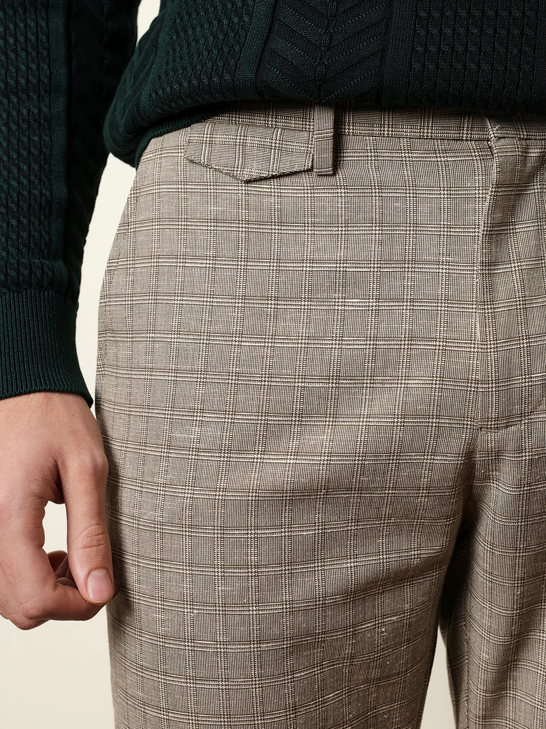 Men Woven Checked Formal Trouser - Image 6