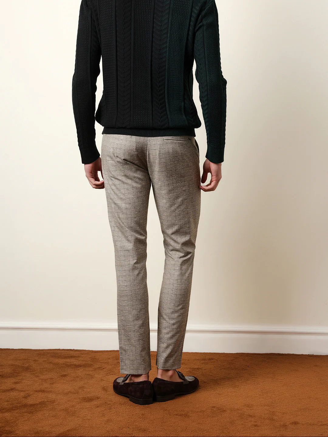 Men Woven Checked Formal Trouser - Image 7