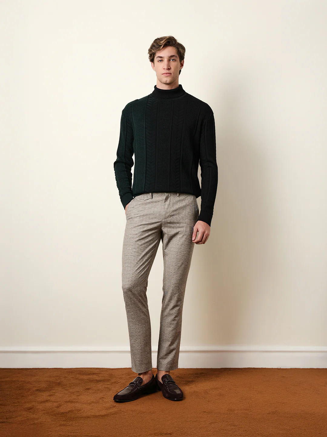 Men Woven Checked Formal Trouser - Image 8