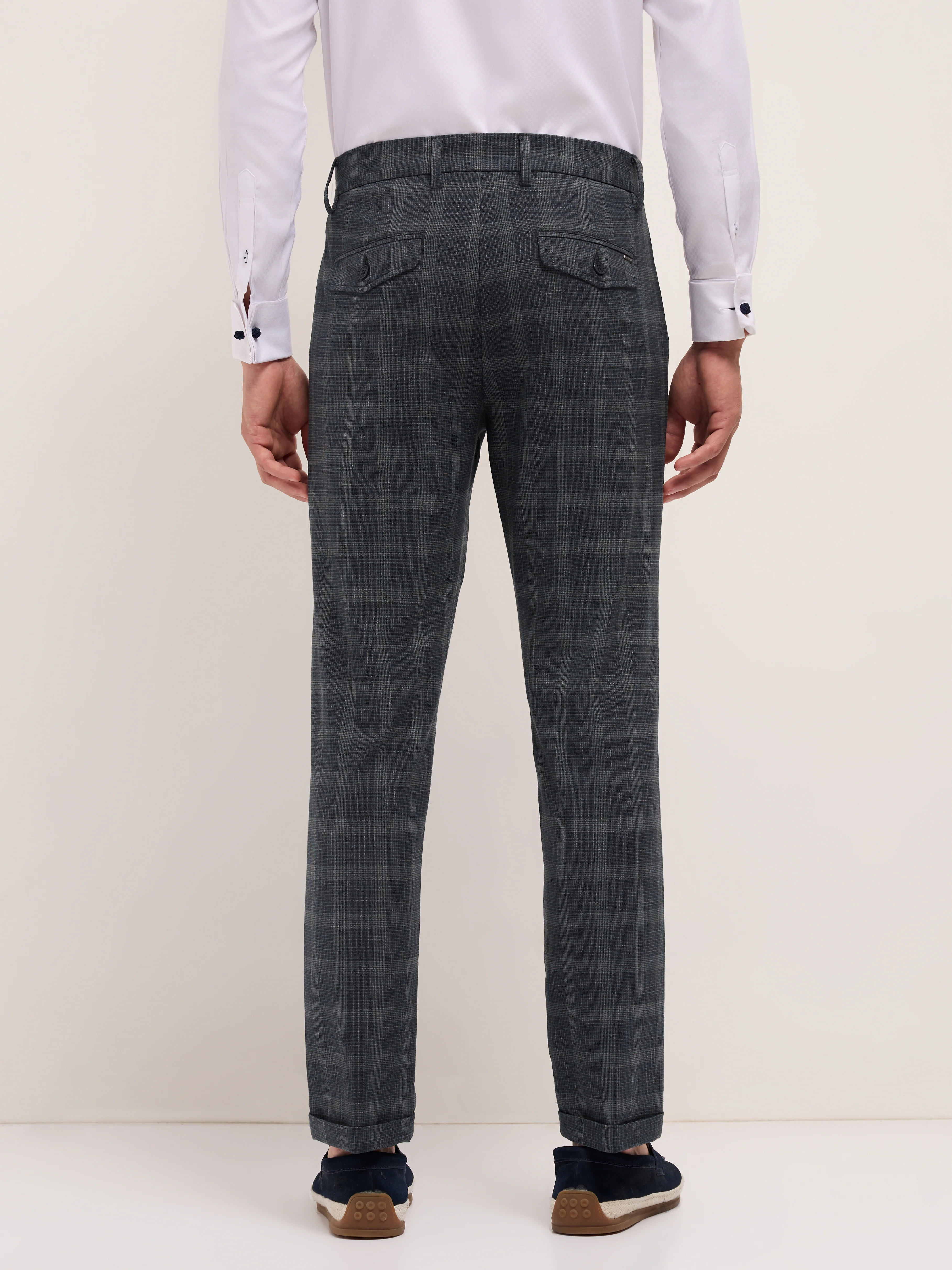 Men Woven Checked Formal Trouser - Image 2