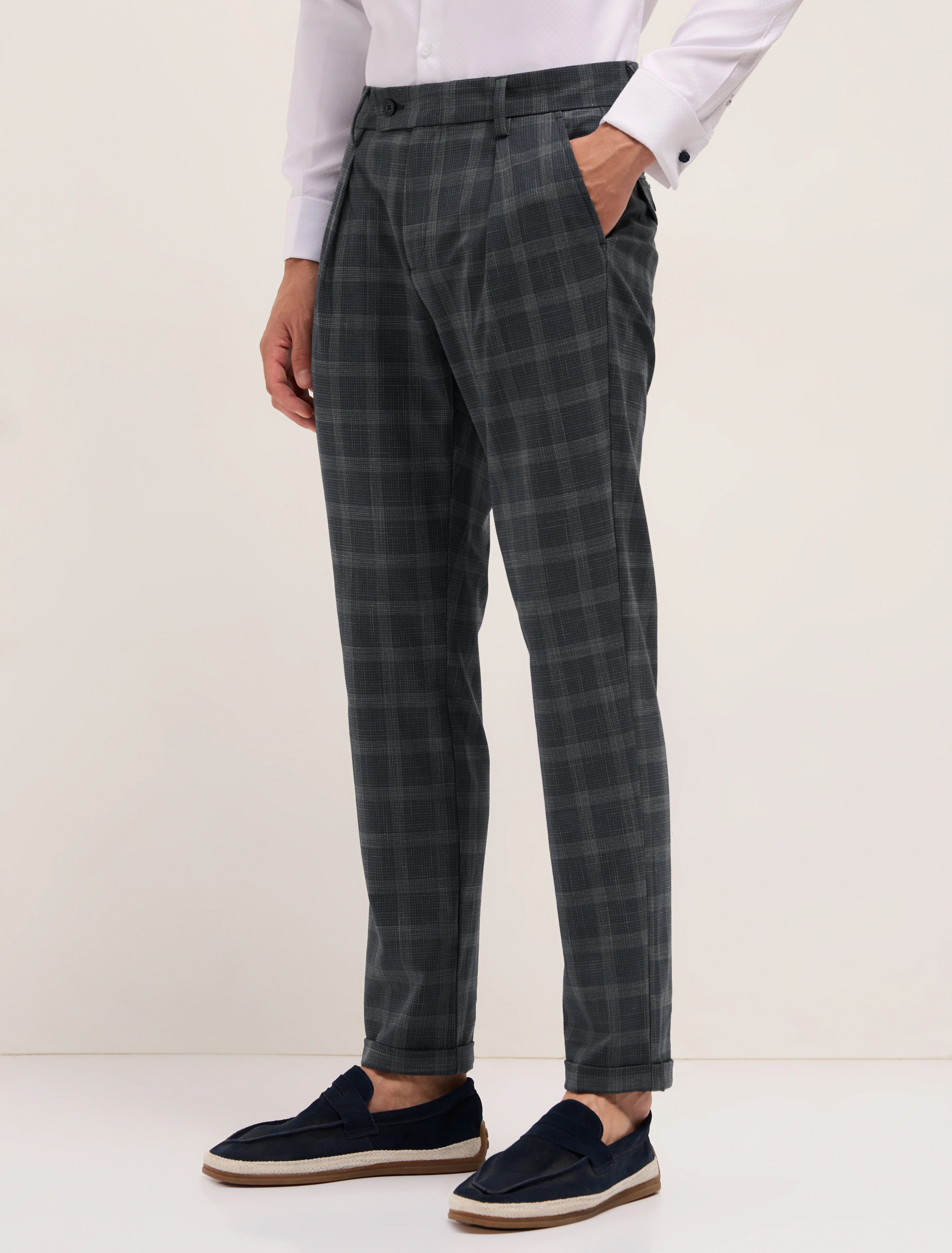 Men Woven Checked Formal Trouser - Image 3