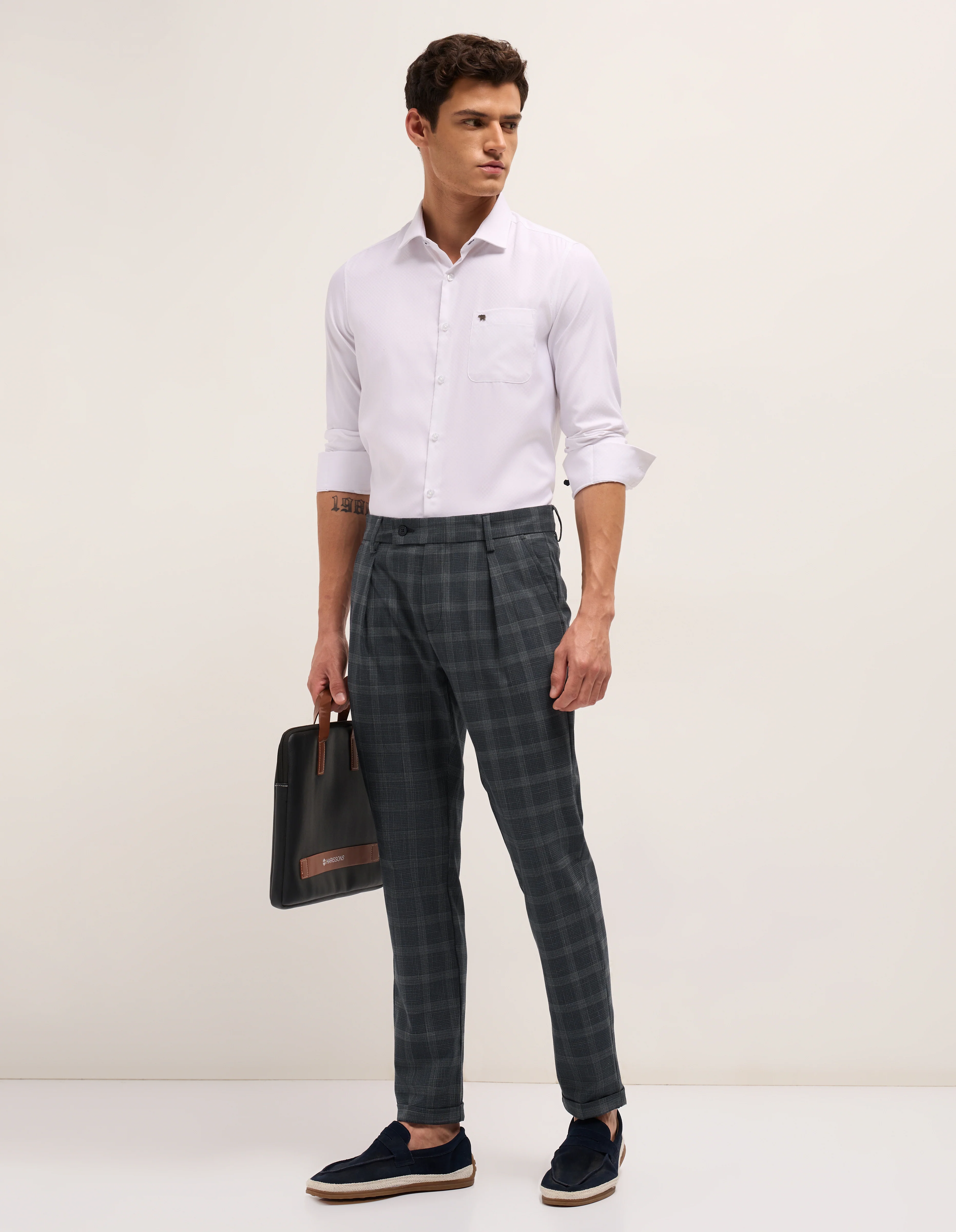 Men Woven Checked Formal Trouser - Image 4