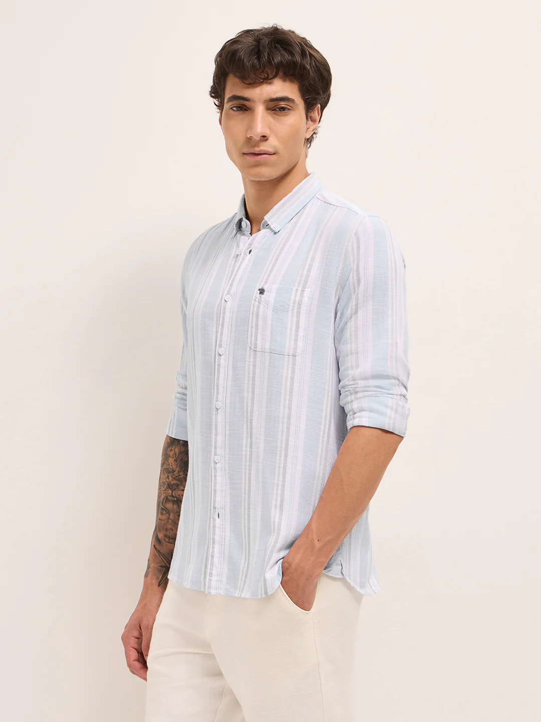 Men Woven Striped Casual Shirt - Image 3