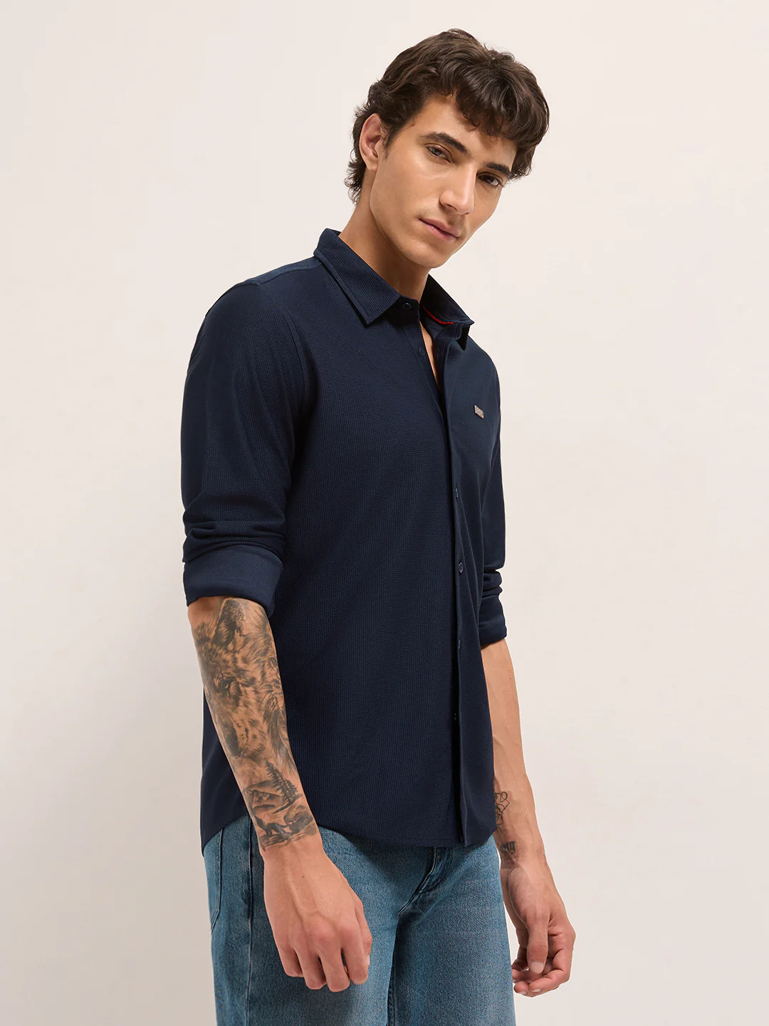 Men Woven Textured Casual Shirt - Image 3