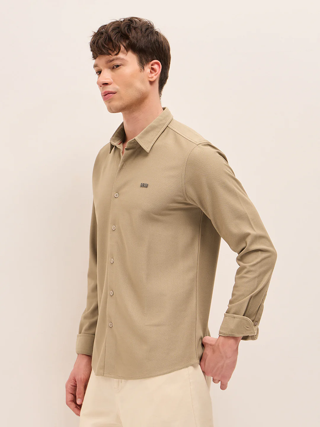 Men Woven Textured Casual Shirt - Image 3