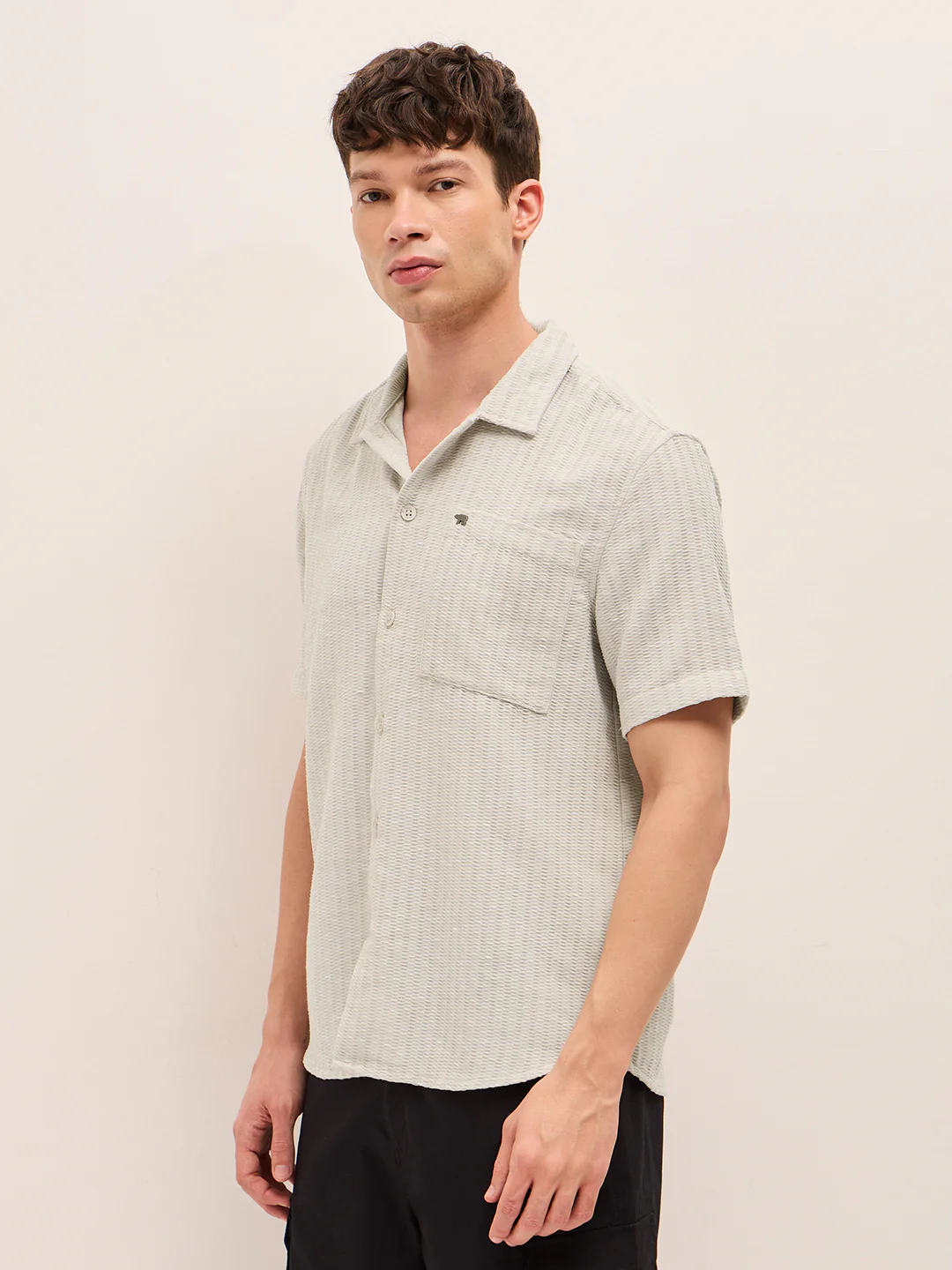 Men Woven Textured Casual Shirt - Image 3
