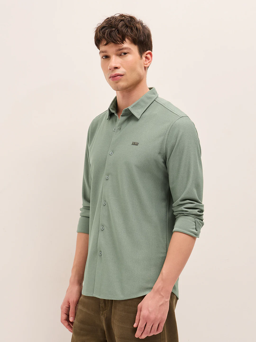 Men Woven Textured Casual Shirt - Image 3