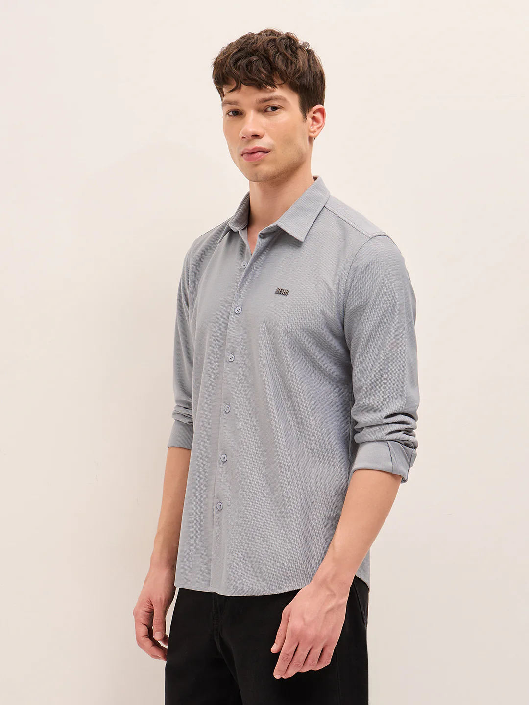 Men Woven Textured Casual Shirt - Image 3