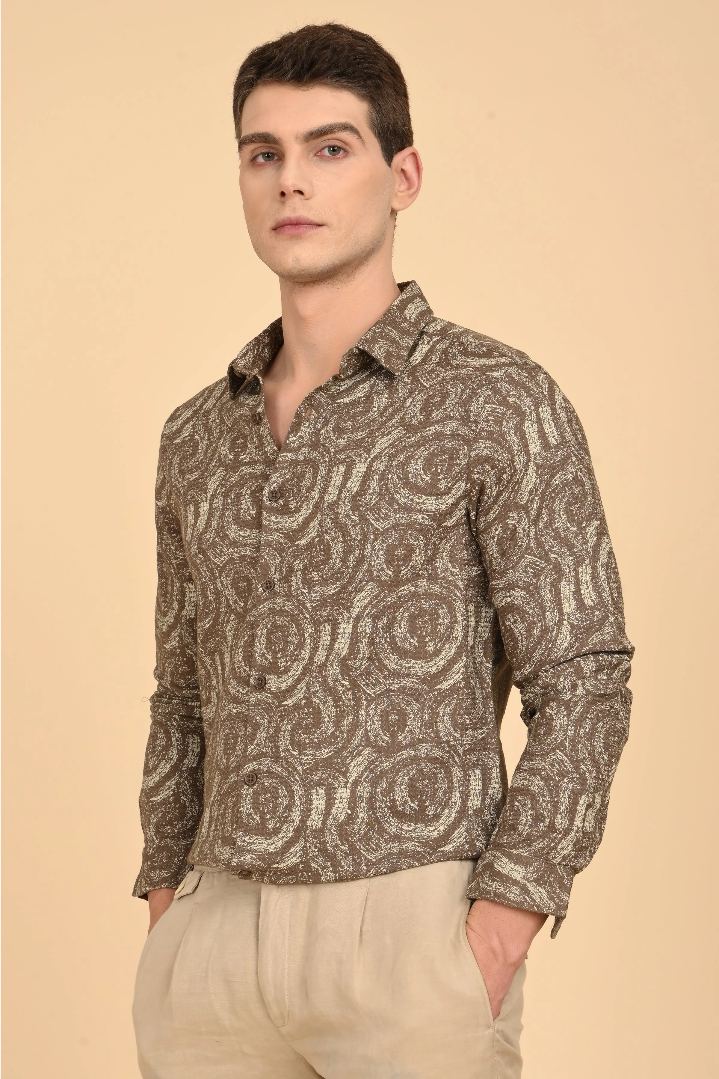 Men Yancy Dobby Printed Shirt Olive - Image 2