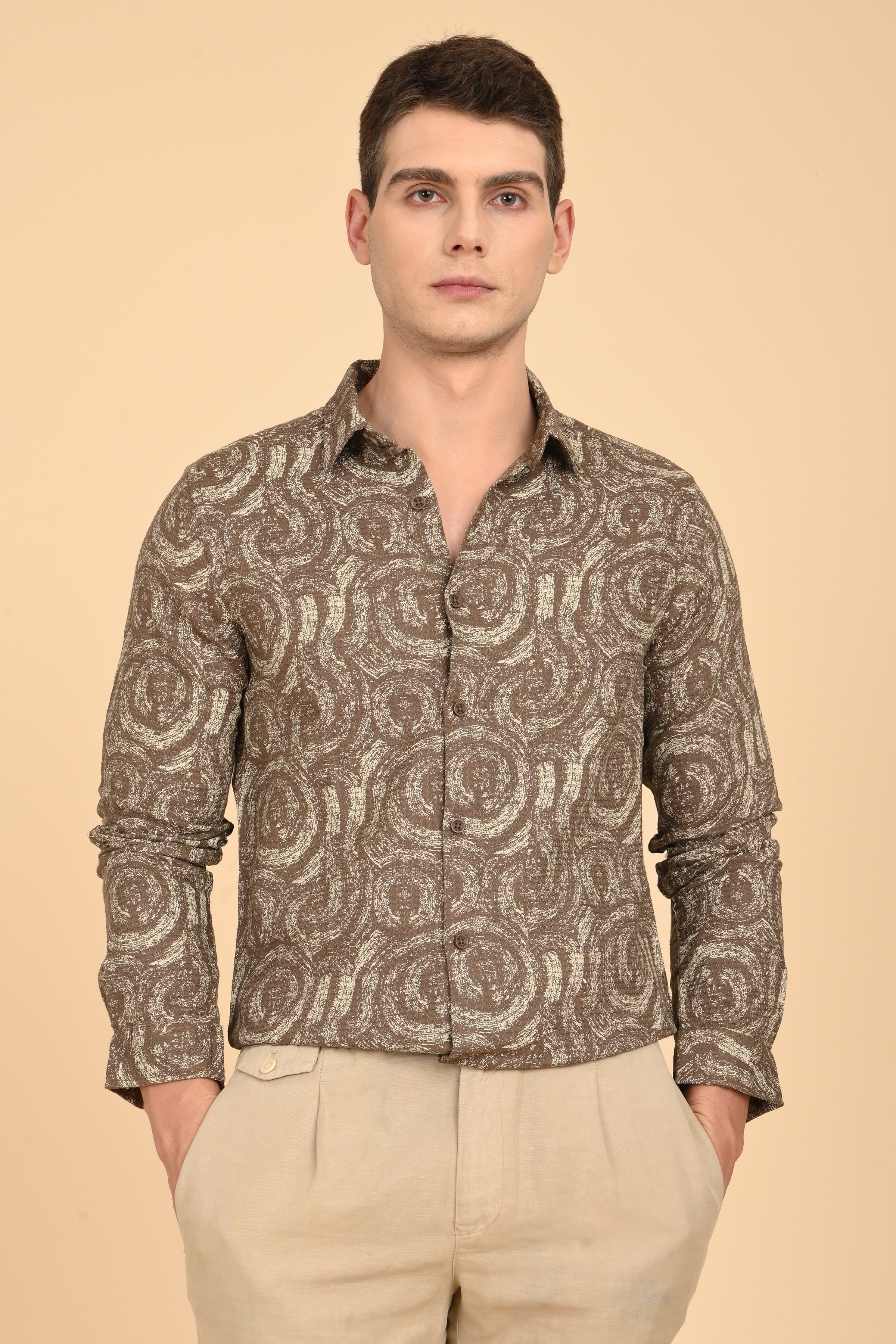 Men Yancy Dobby Printed Shirt Olive - Image 4