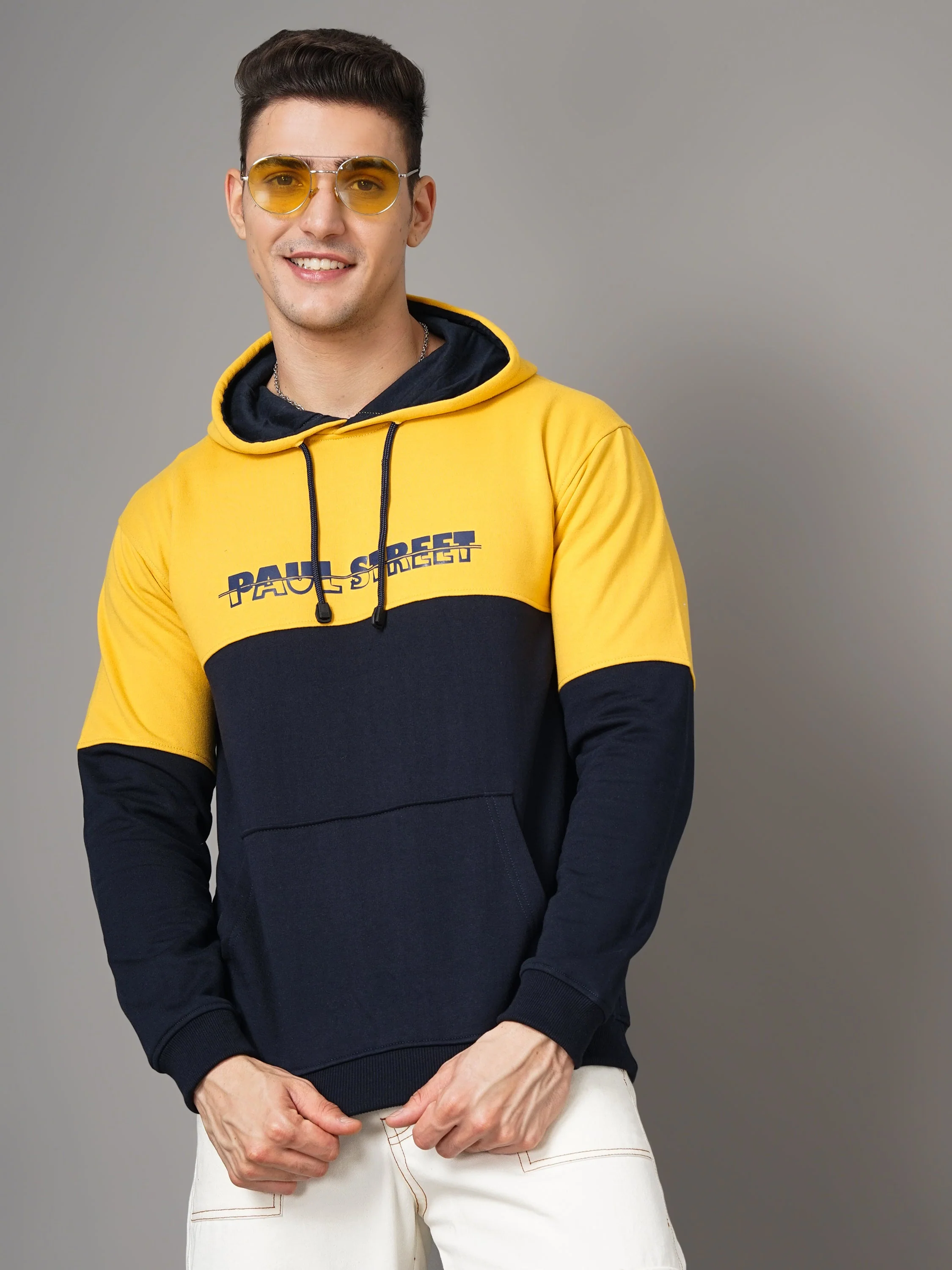 Men Yellow and Navy Meld Hoodie - Image 2