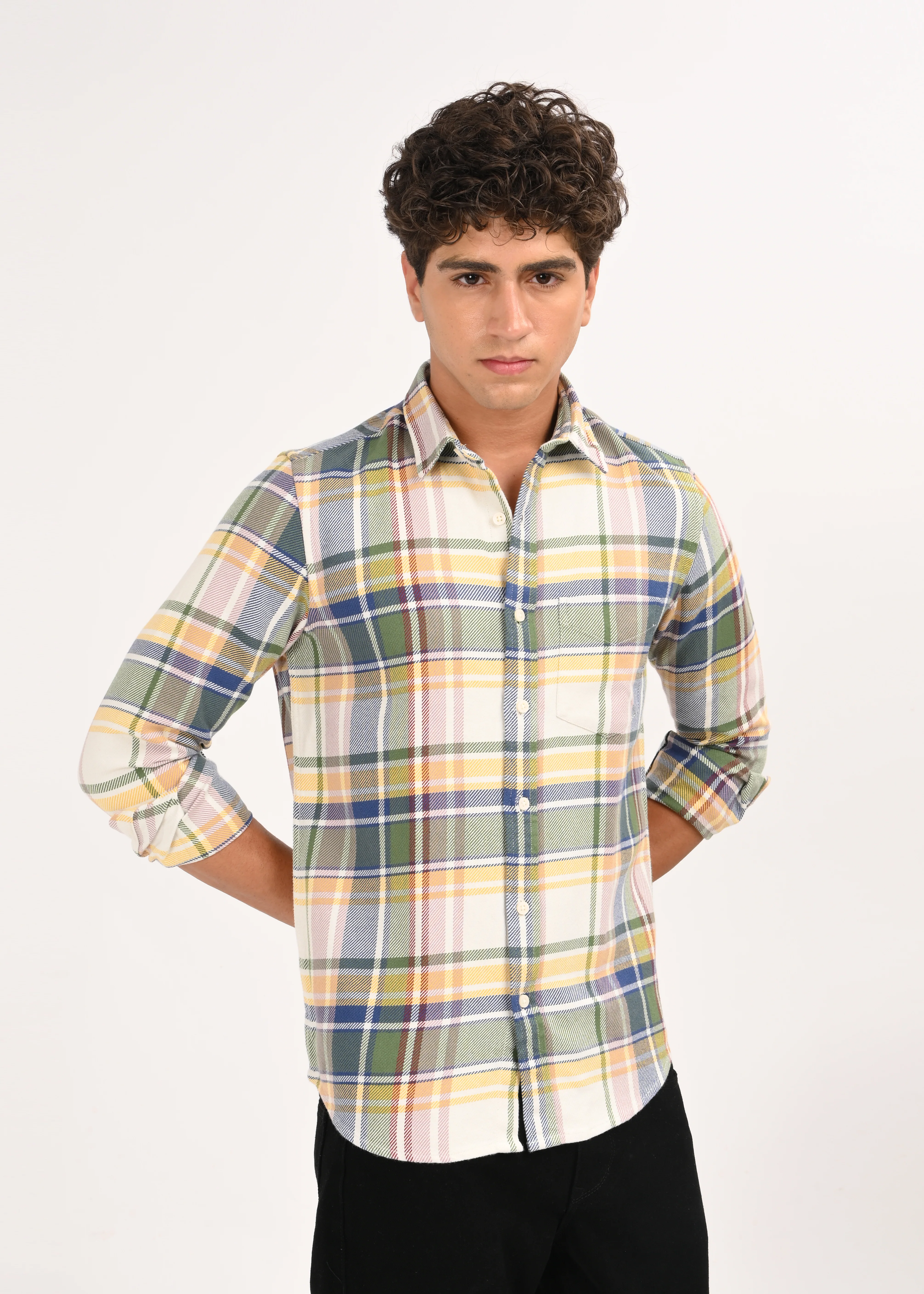 Men Yellow Classic Checked Shirt - Image 10