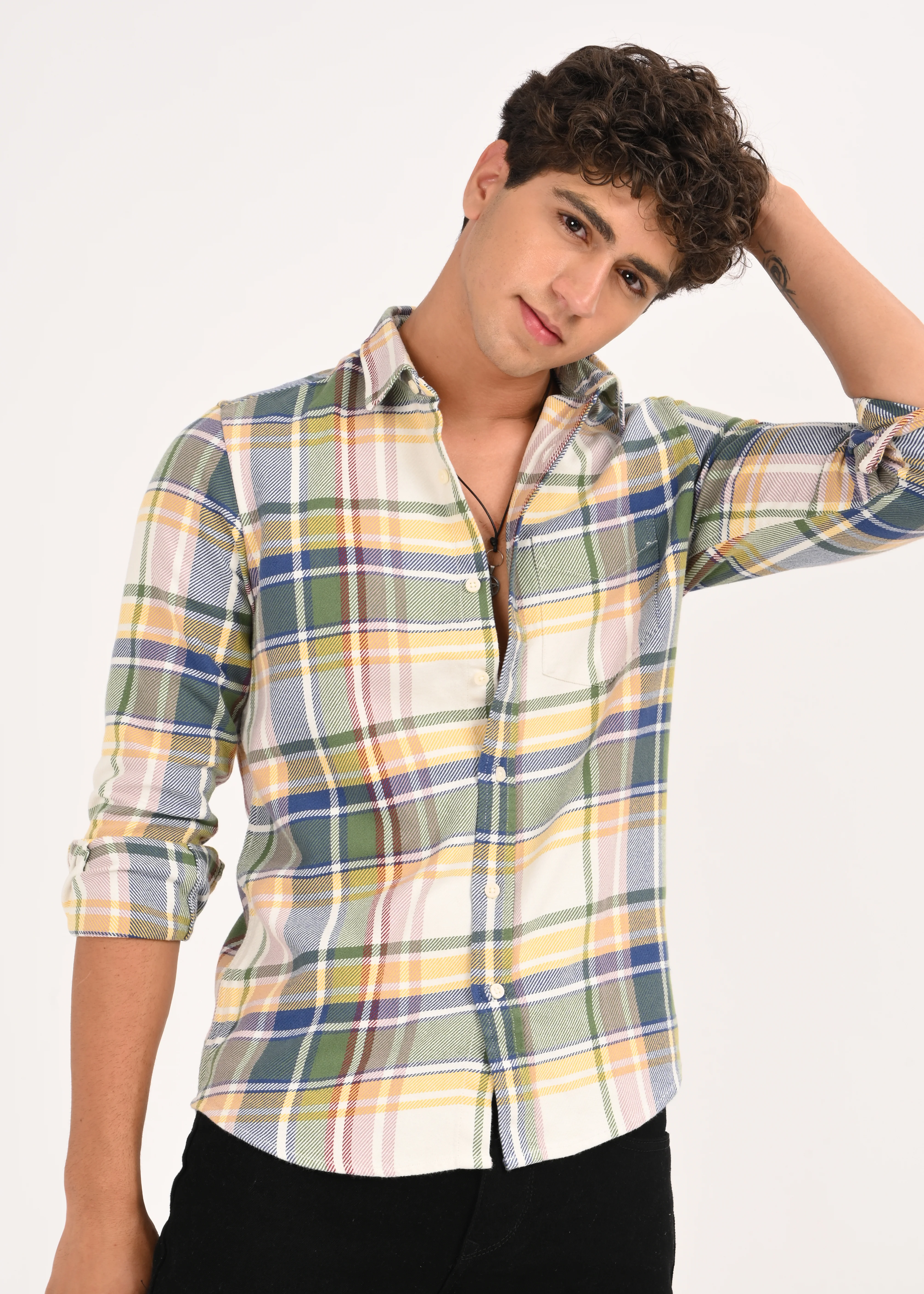 Men Yellow Classic Checked Shirt - Image 11