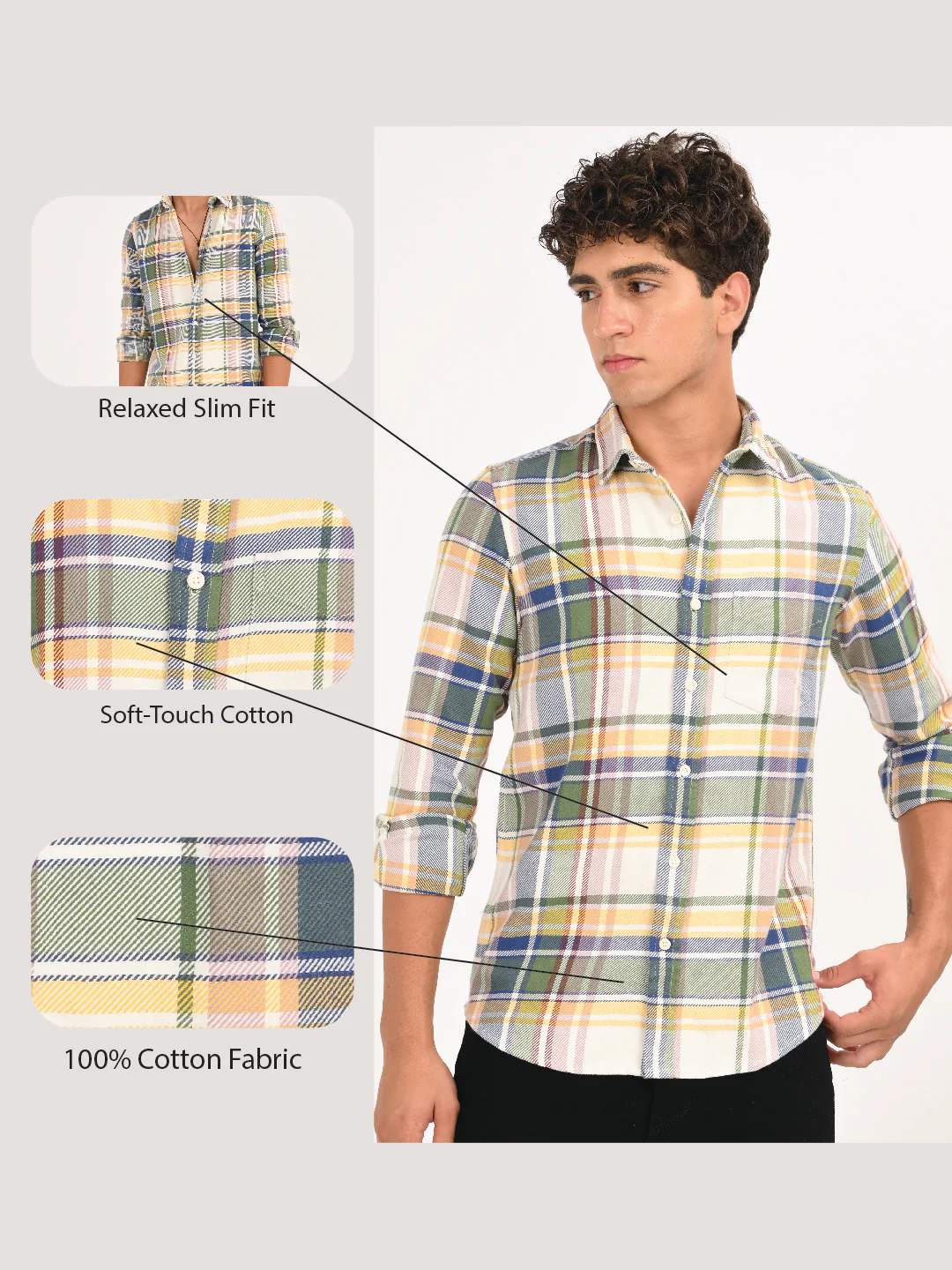 Men Yellow Classic Checked Shirt - Image 12