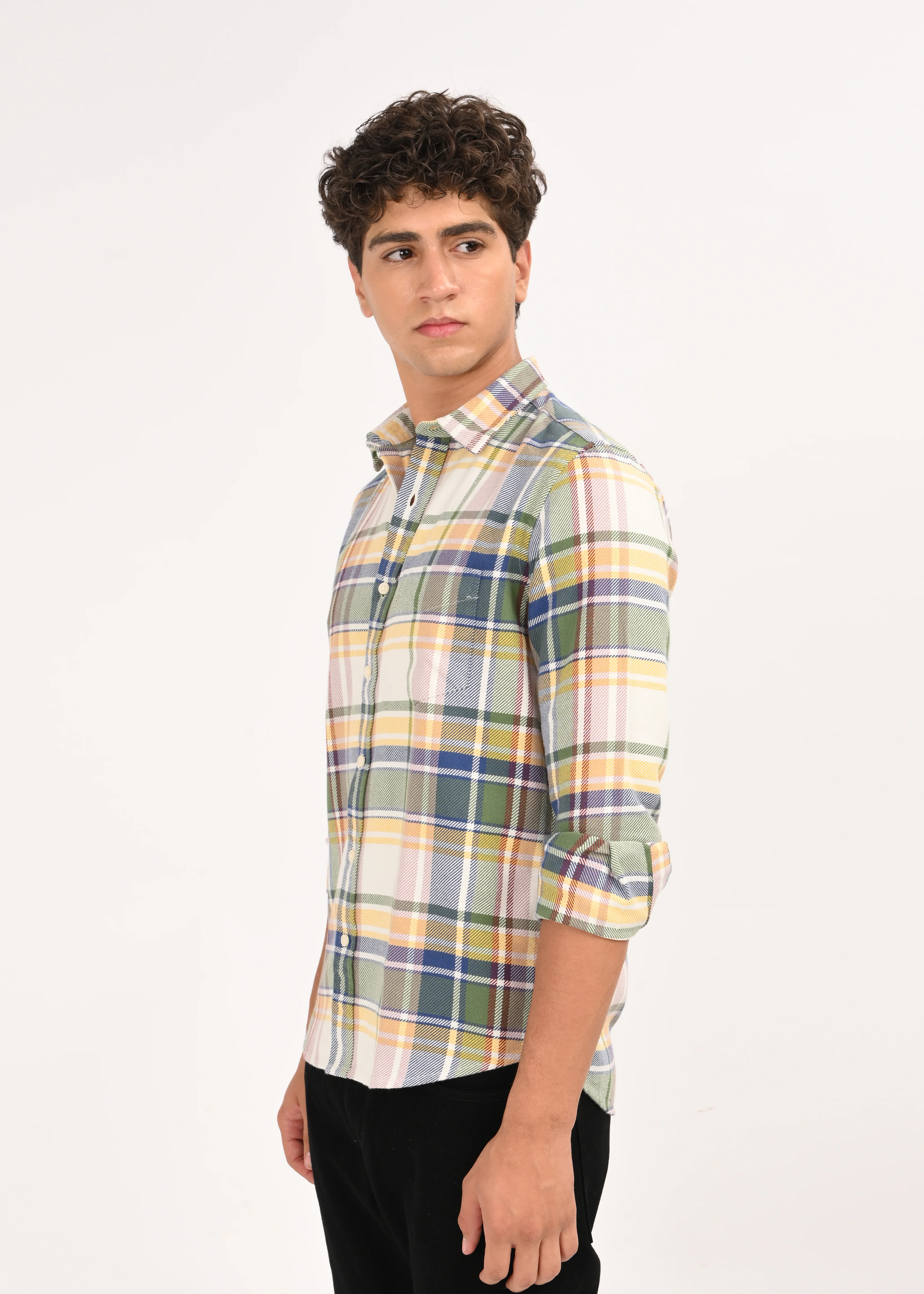 Men Yellow Classic Checked Shirt - Image 5
