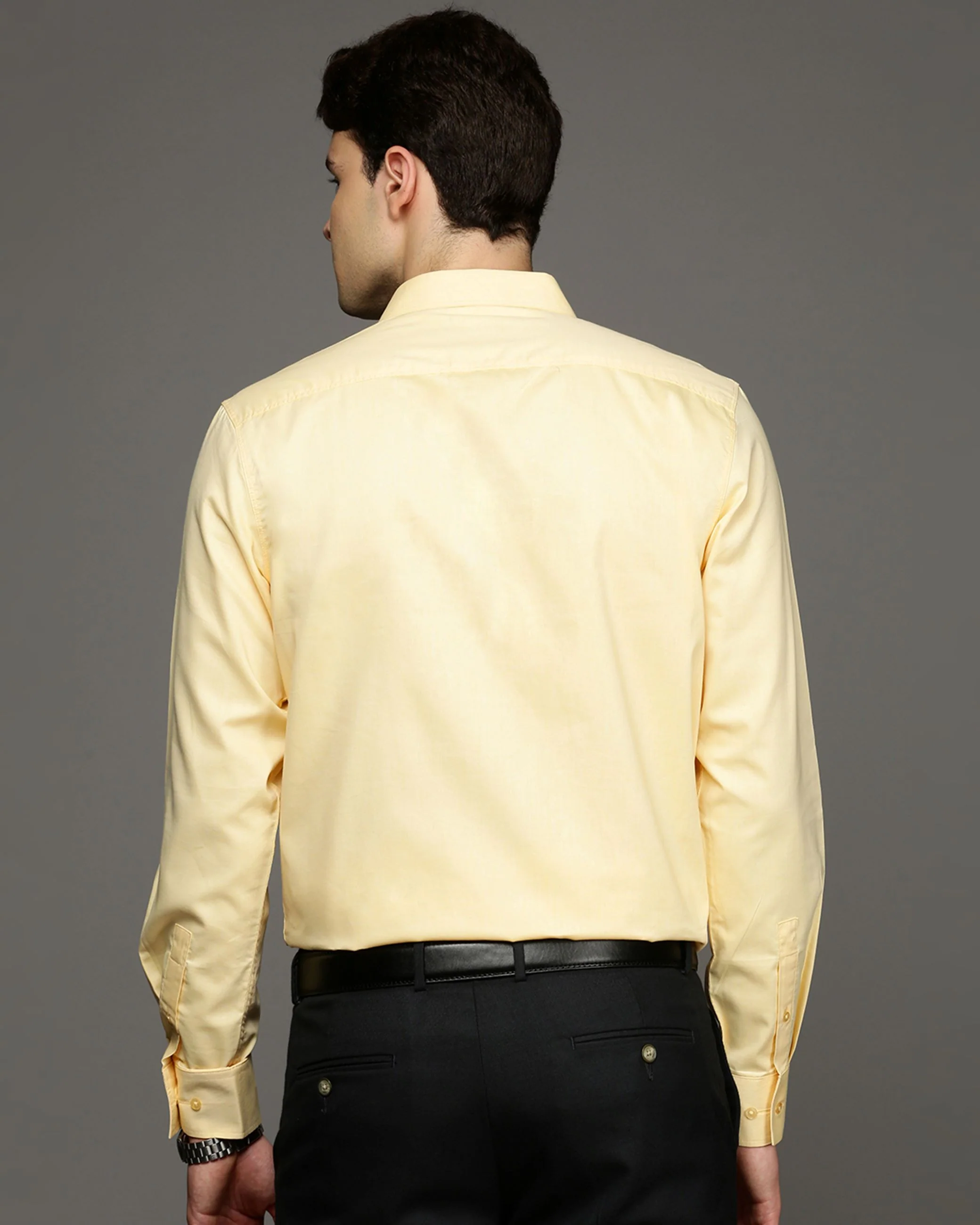 Men Yellow Cotton Blend Slim Shirt - Image 4