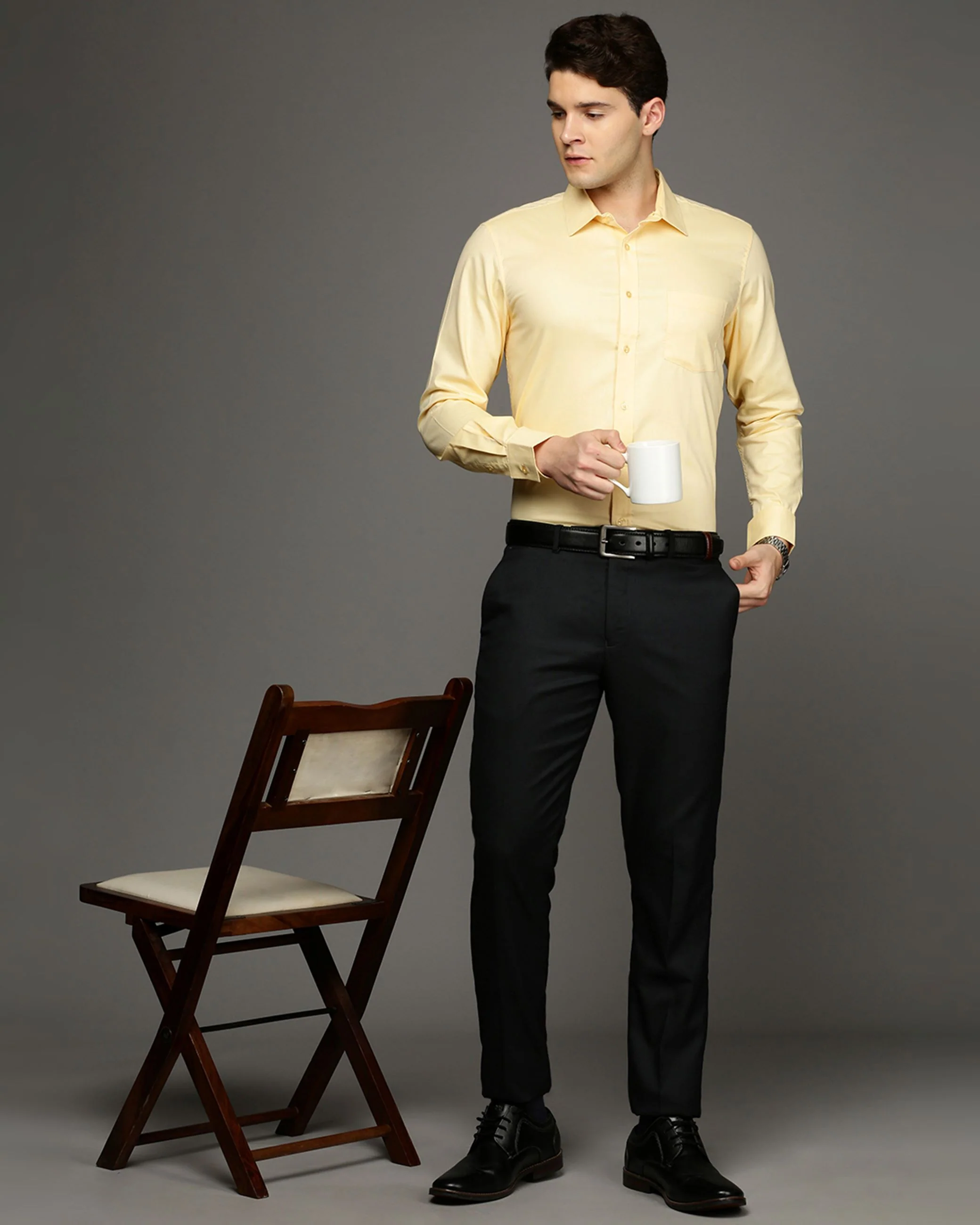 Men Yellow Cotton Blend Slim Shirt - Image 5