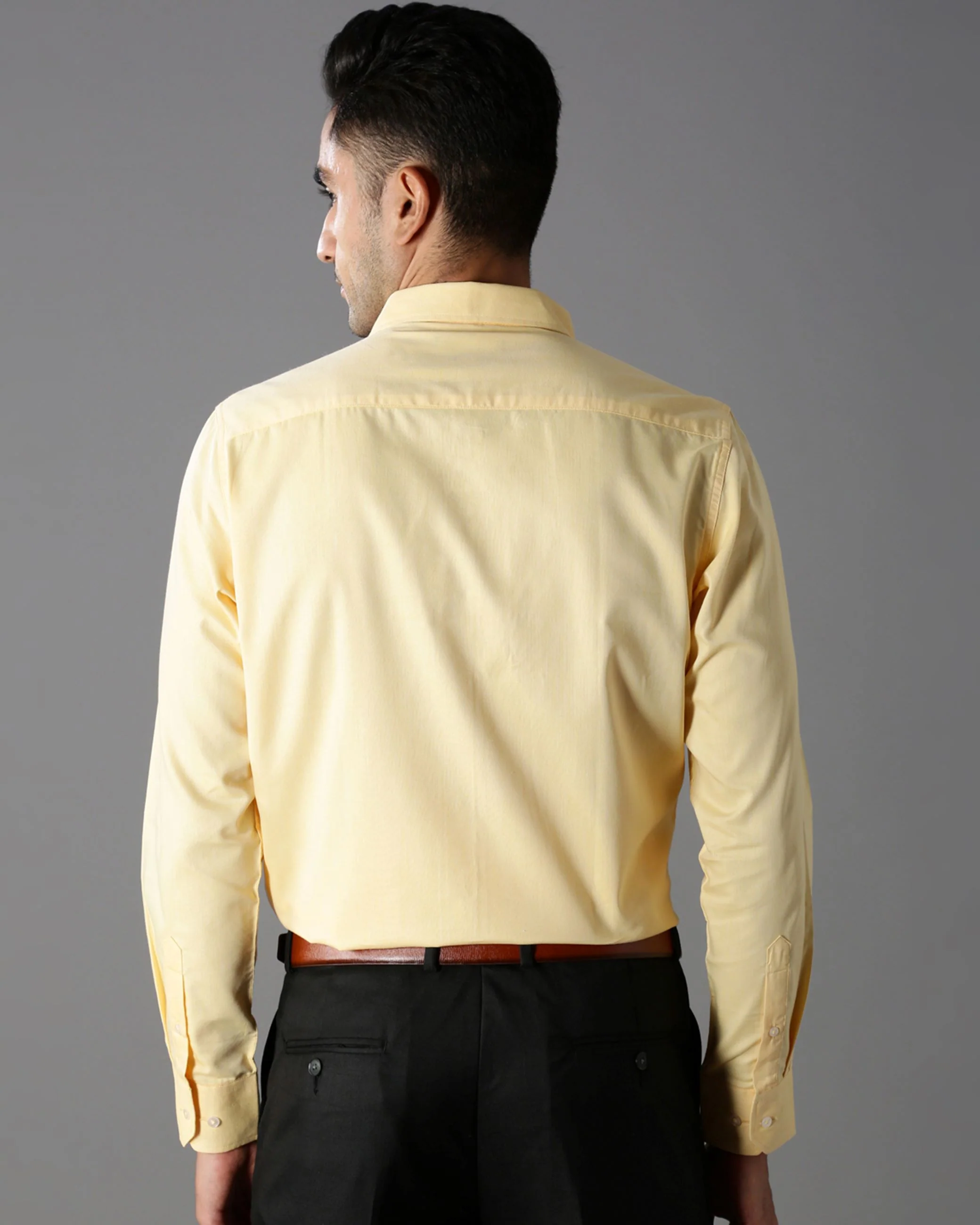 Men Yellow Cotton Blend Slim Shirt - Image 4