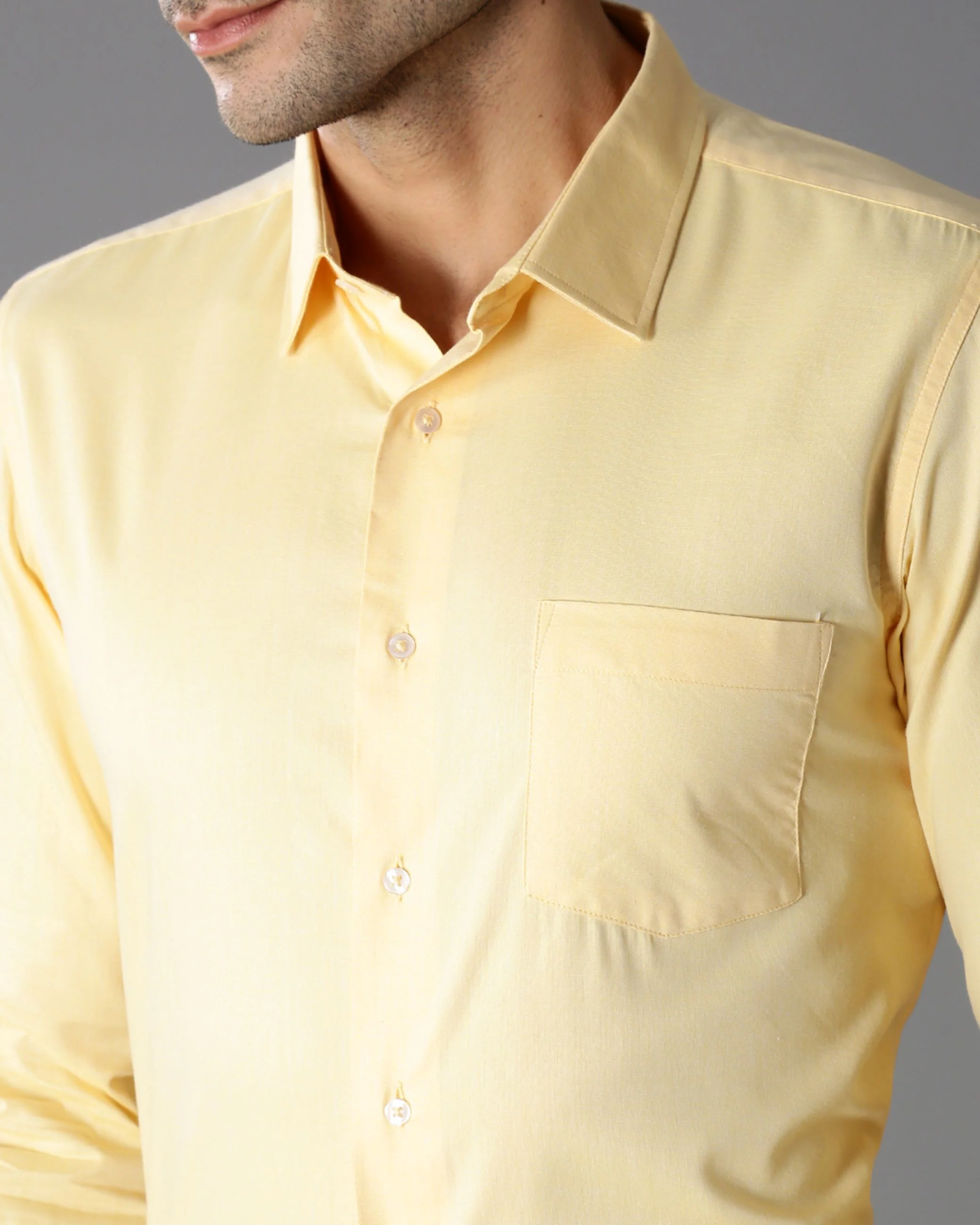 Men Yellow Cotton Blend Slim Shirt - Image 6