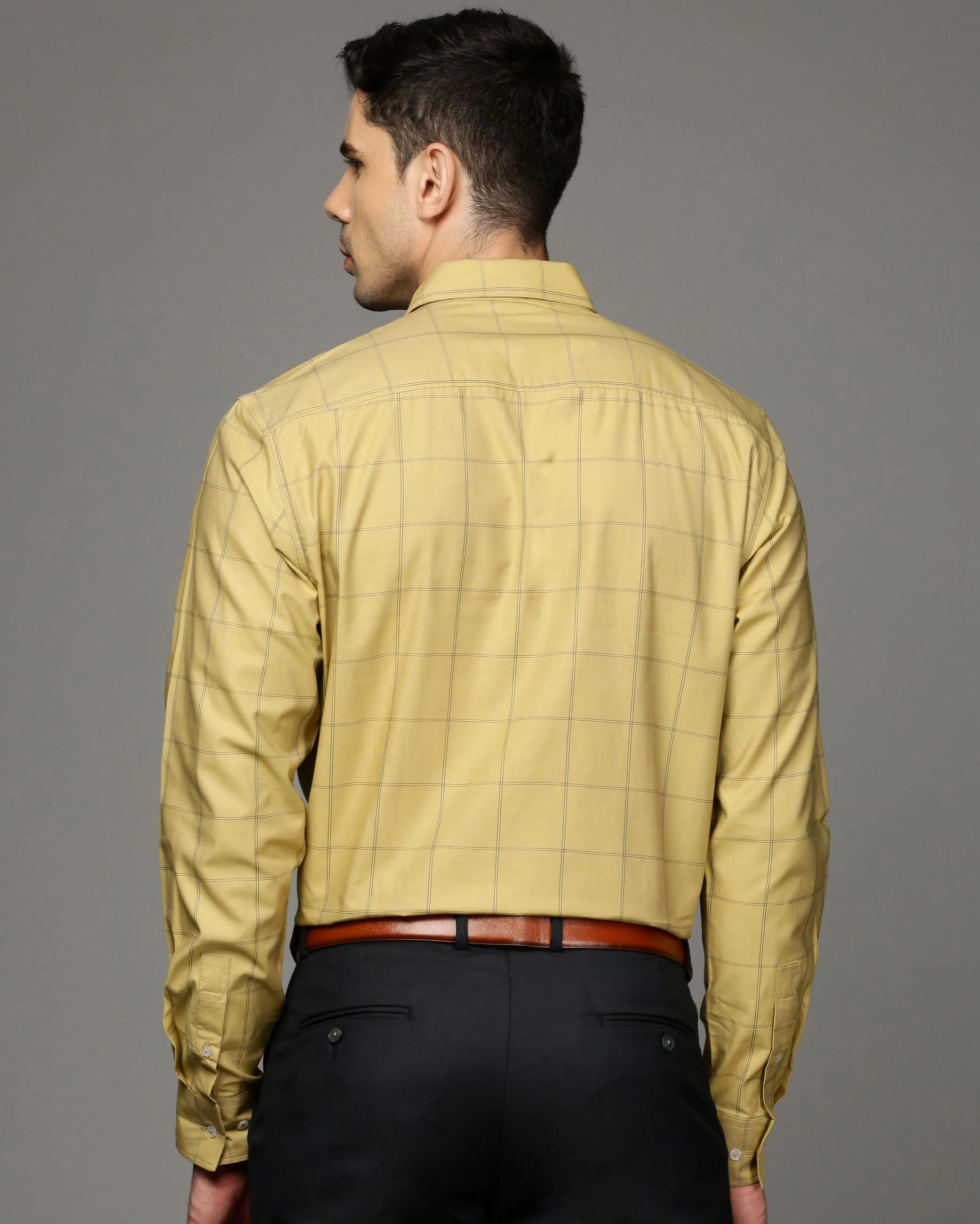 Men Yellow Cotton Blend Slim Shirt - Image 4